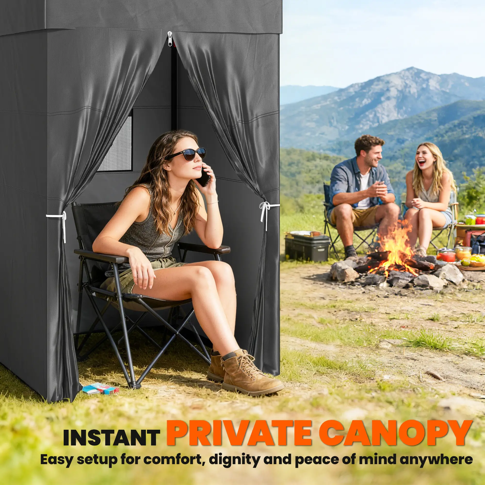 4x4 ft Pop Up Canopy Tent, UPF 50+ Changing Room, Dark Grey - Image 4