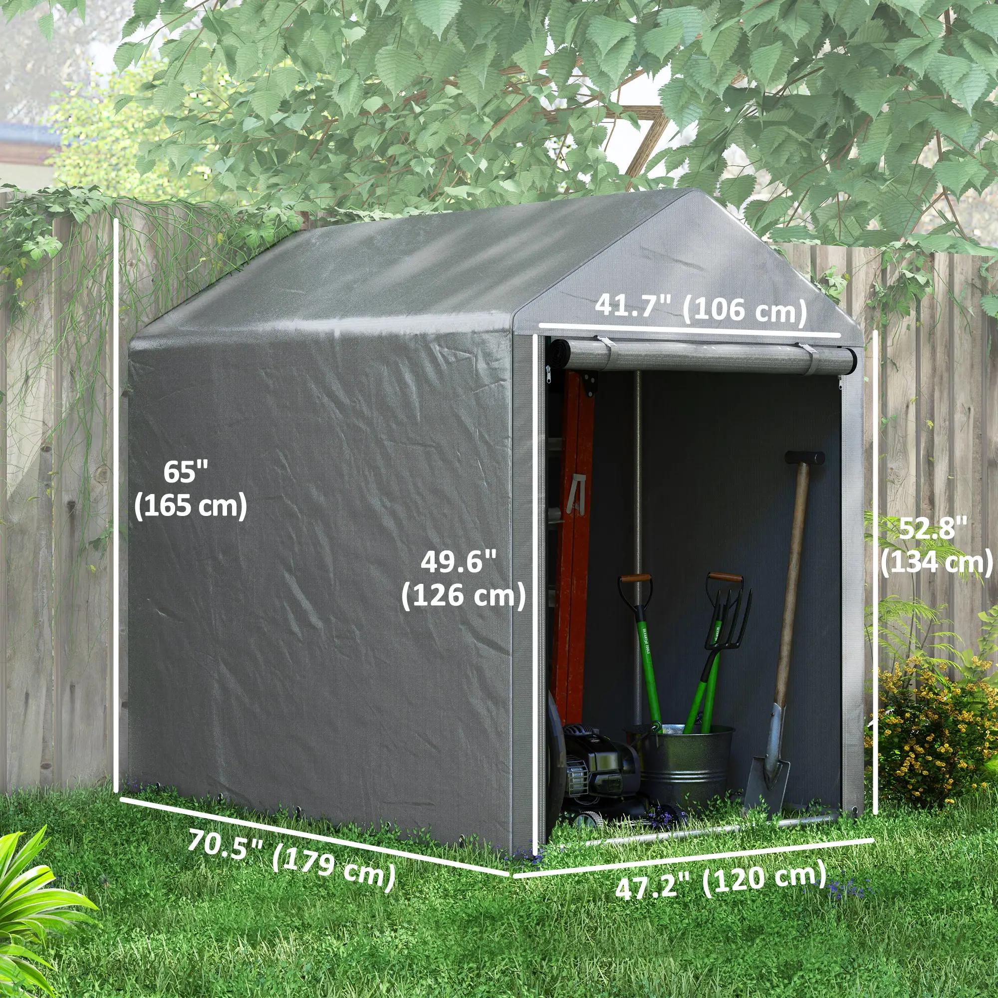 4x6ft Outdoor Storage Shed Tent, Portable with Roll-up Door - Image 3