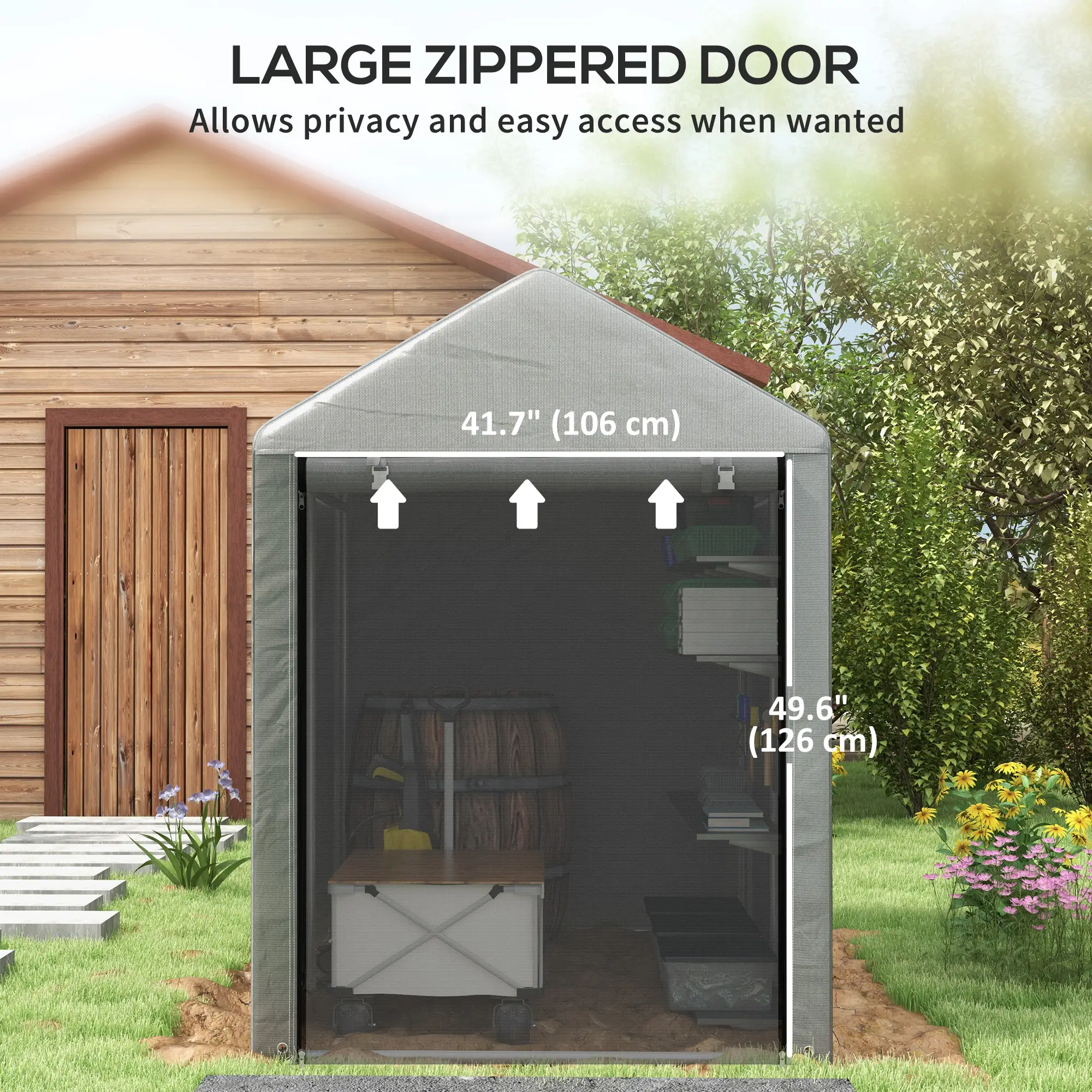 4x6ft Outdoor Storage Shed Tent, Portable with Roll-up Door - Image 6