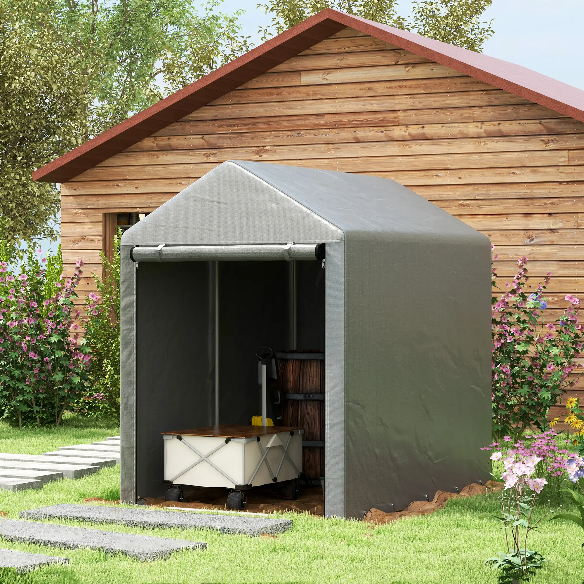 4x6ft Outdoor Storage Shed Tent, Portable with Roll-up Door - Image 8
