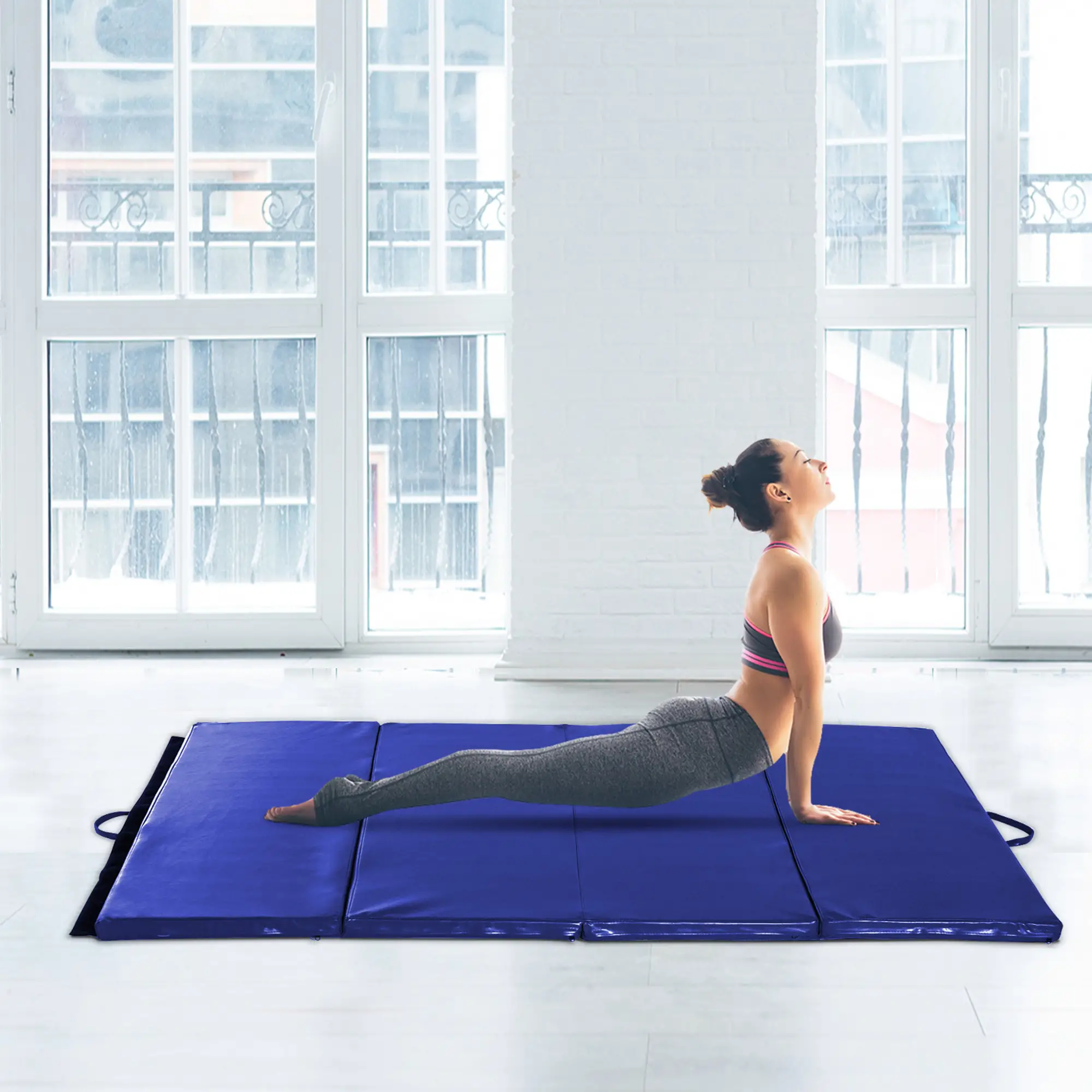4'x6'x2'' Folding Exercise Mat, Yoga, MMA, Martial Arts, Blue - Image 2
