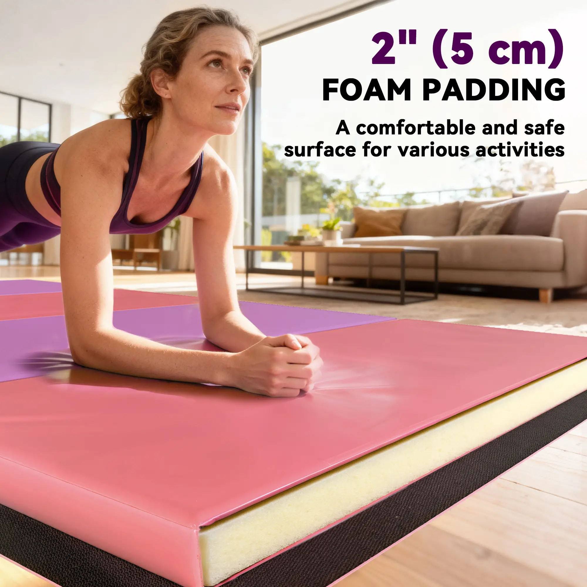 4'x6'x2'' Folding Tumbling Mat, Yoga MMA Martial Arts, Pink Purple - Image 4