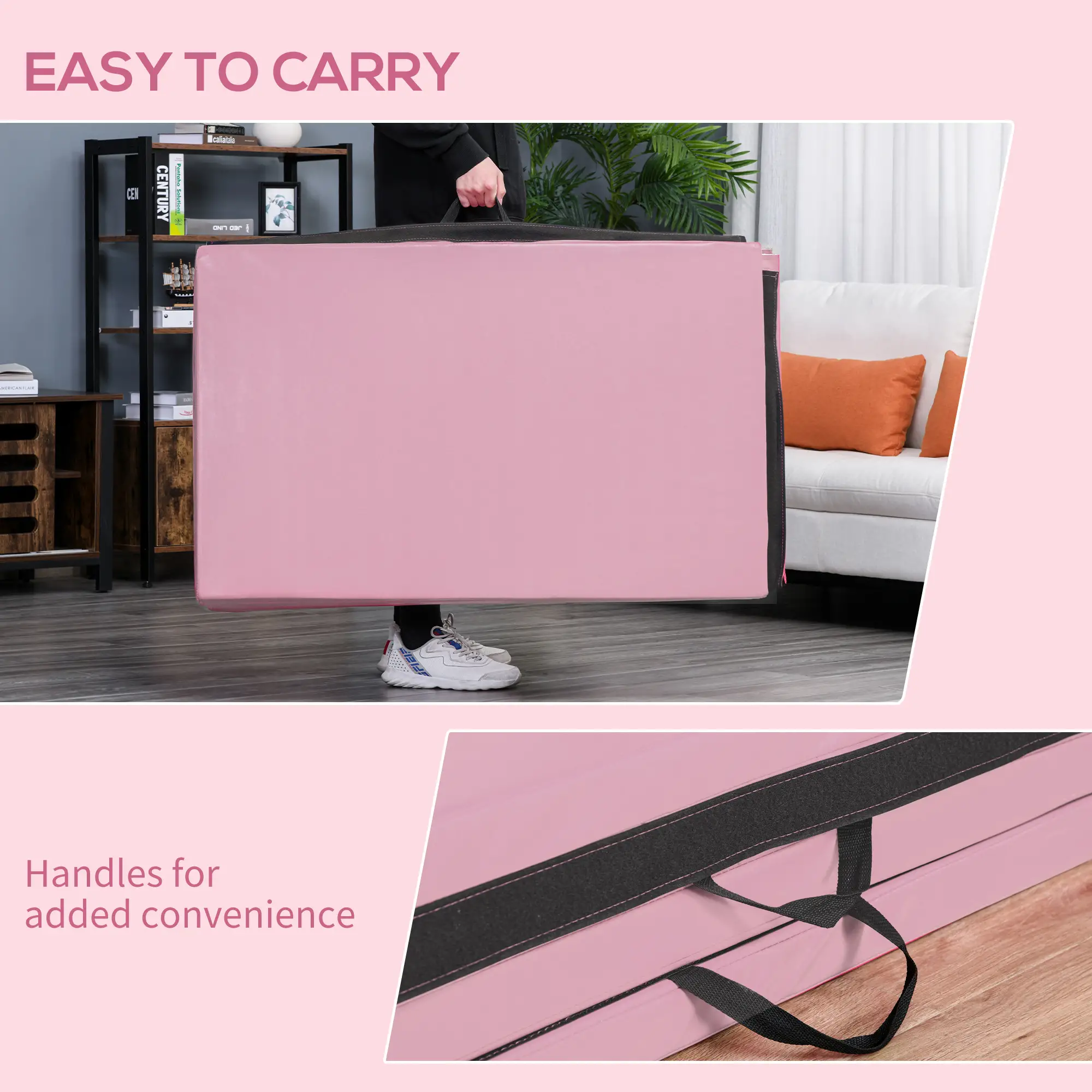 4'x8'x2" Folding Gymnastics Mat, Exercise Mat with Handles, Pink - Image 6