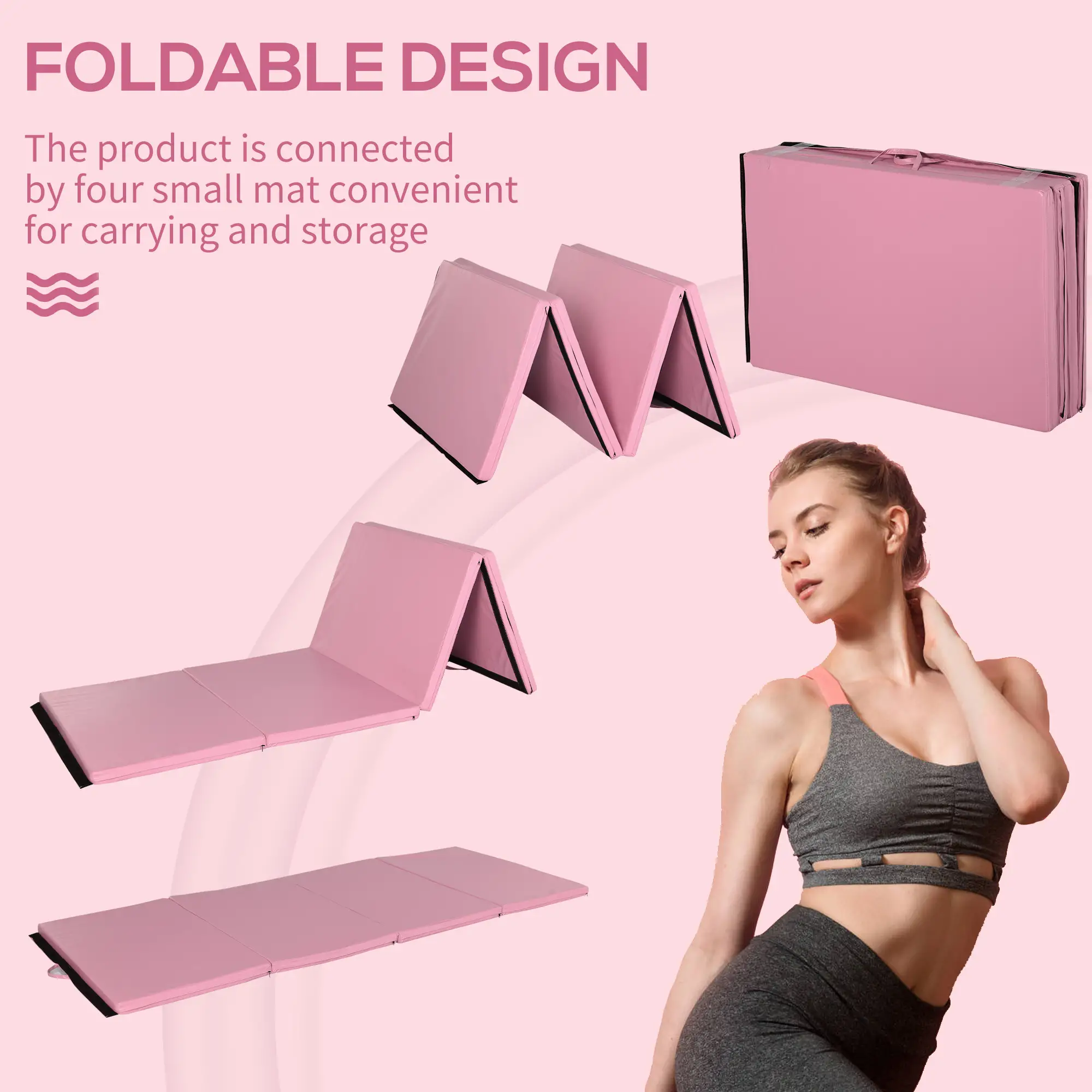 4'x8'x2" Folding Gymnastics Mat, Exercise Mat with Handles, Pink - Image 7