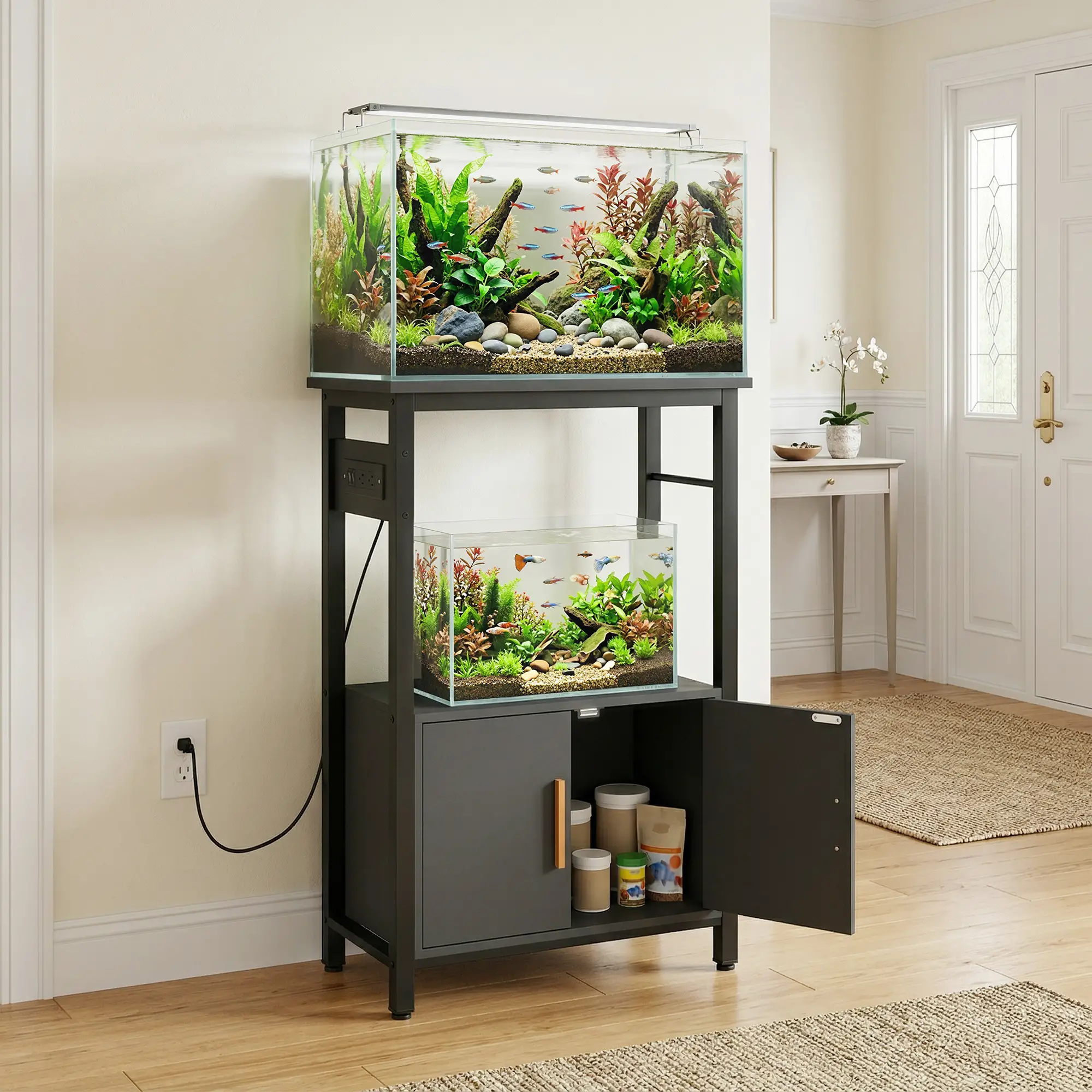 5-10 Gallon Fish Tank Stand Aquarium Stand with Power Outlets, Cabinet, Shelf, 550 lbs Capacity, 20.5" x 11" x 31.5" - Image 2