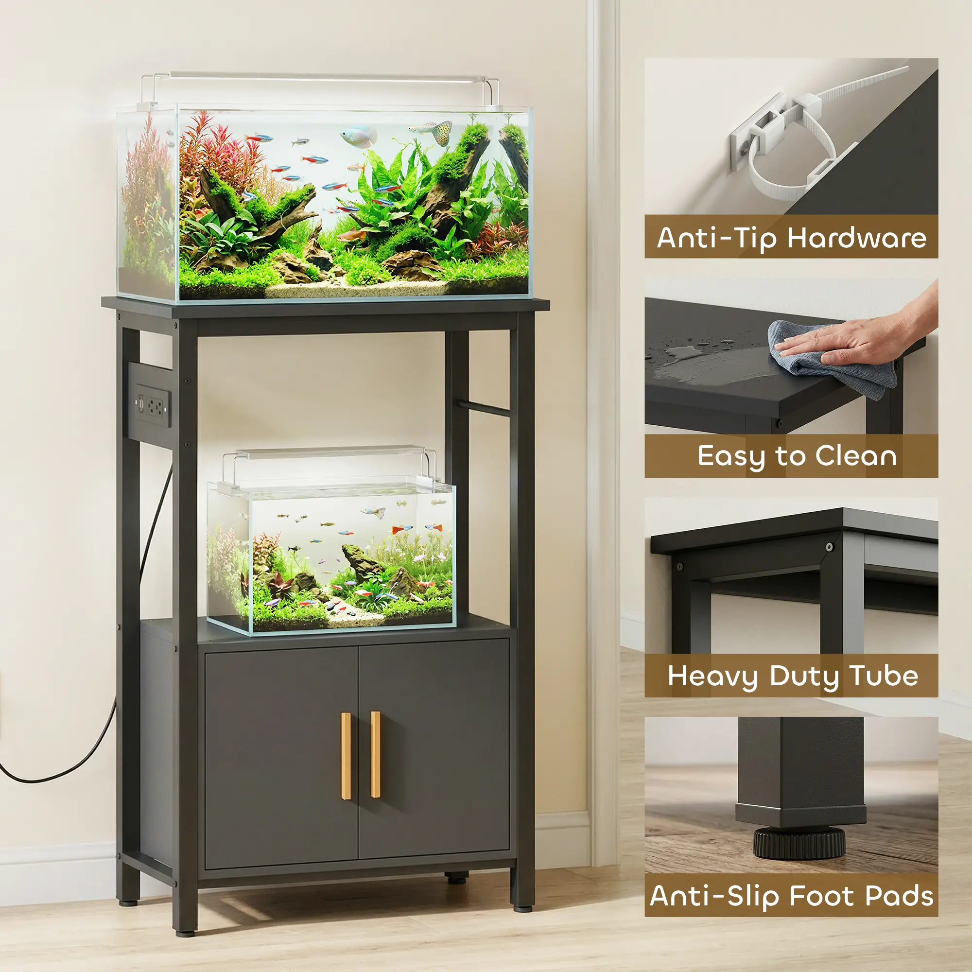 5-10 Gallon Fish Tank Stand Aquarium Stand with Power Outlets, Cabinet, Shelf, 550 lbs Capacity, 20.5" x 11" x 31.5" - Image 7