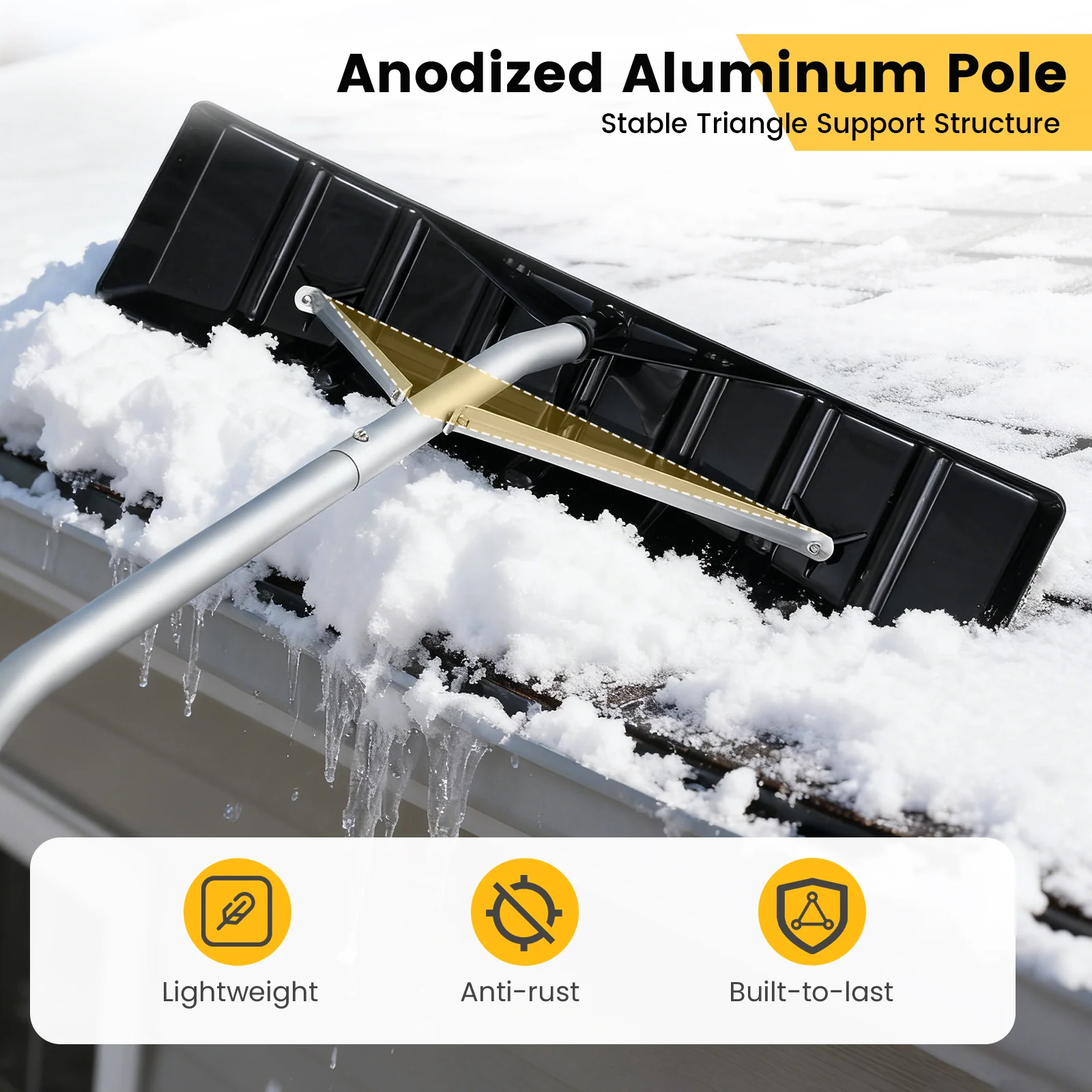 5-19 Ft Extendable Aluminum Snow Removal Tool, Black - Image 6