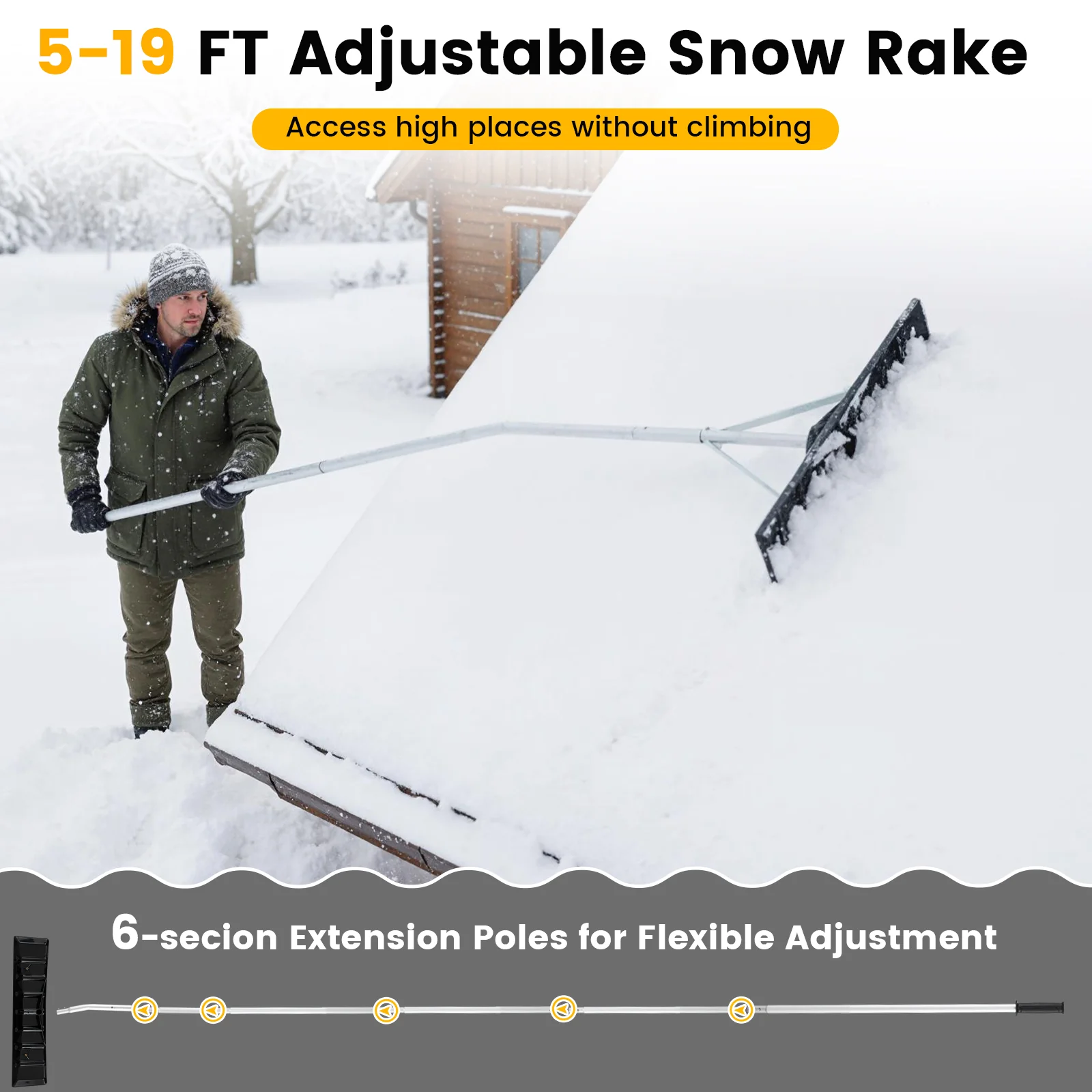5-19 Ft Extendable Aluminum Snow Removal Tool, Black - Image 7