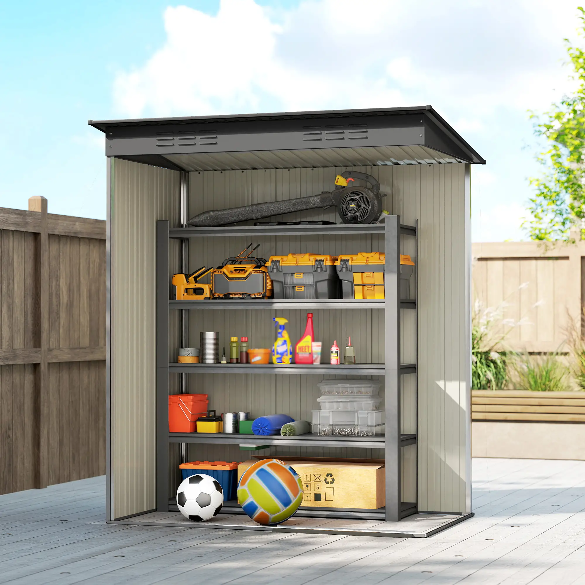5.2' x 3.5' Metal Garden Shed, Easy Assembly Outdoor Storage, Dark Grey - Image 10