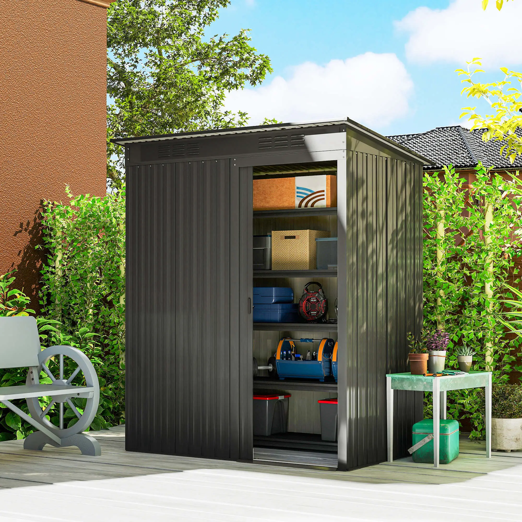 5.2' x 3.5' Metal Garden Shed, Easy Assembly Outdoor Storage, Dark Grey - Image 2