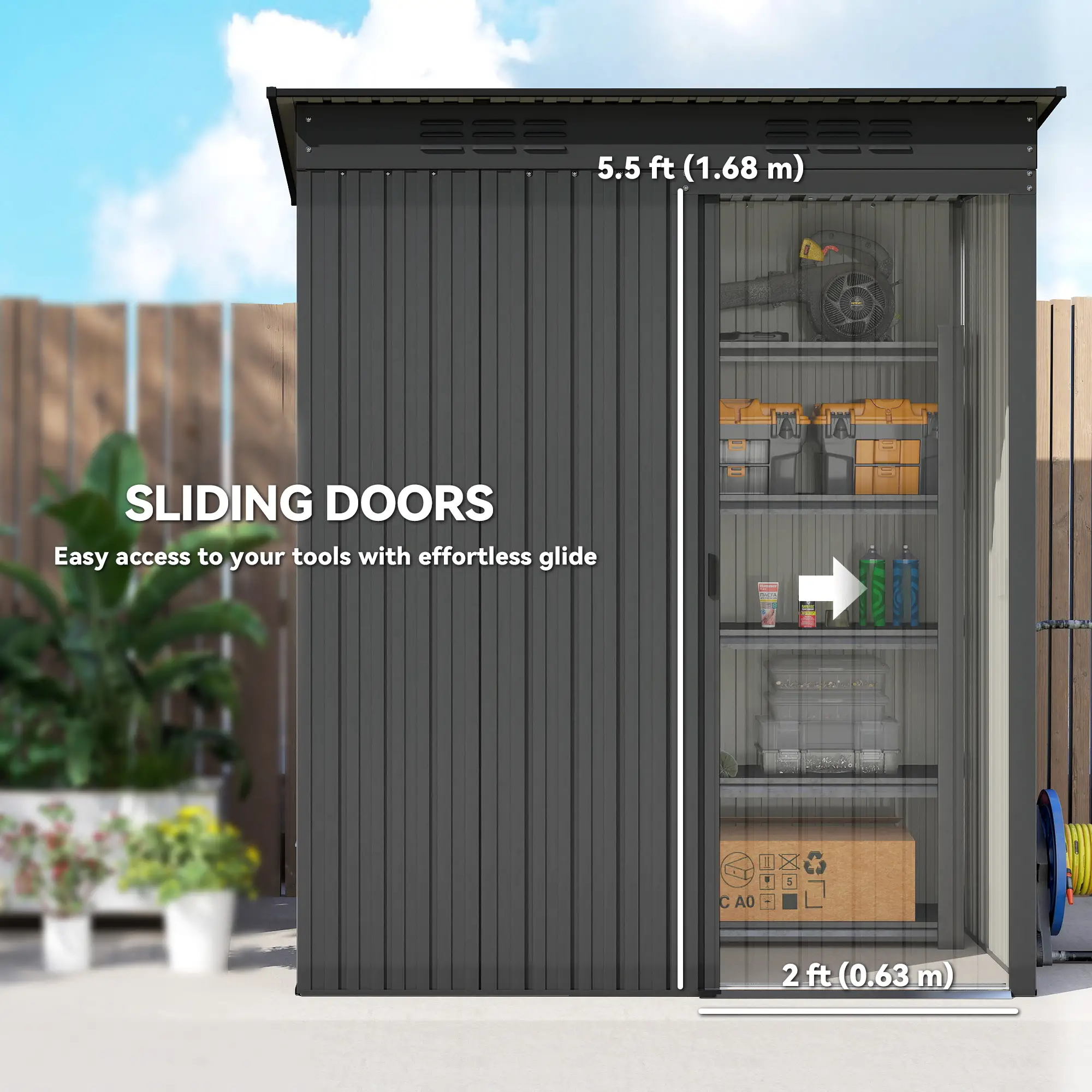 5.2' x 3.5' Metal Garden Shed, Easy Assembly Outdoor Storage, Dark Grey - Image 4