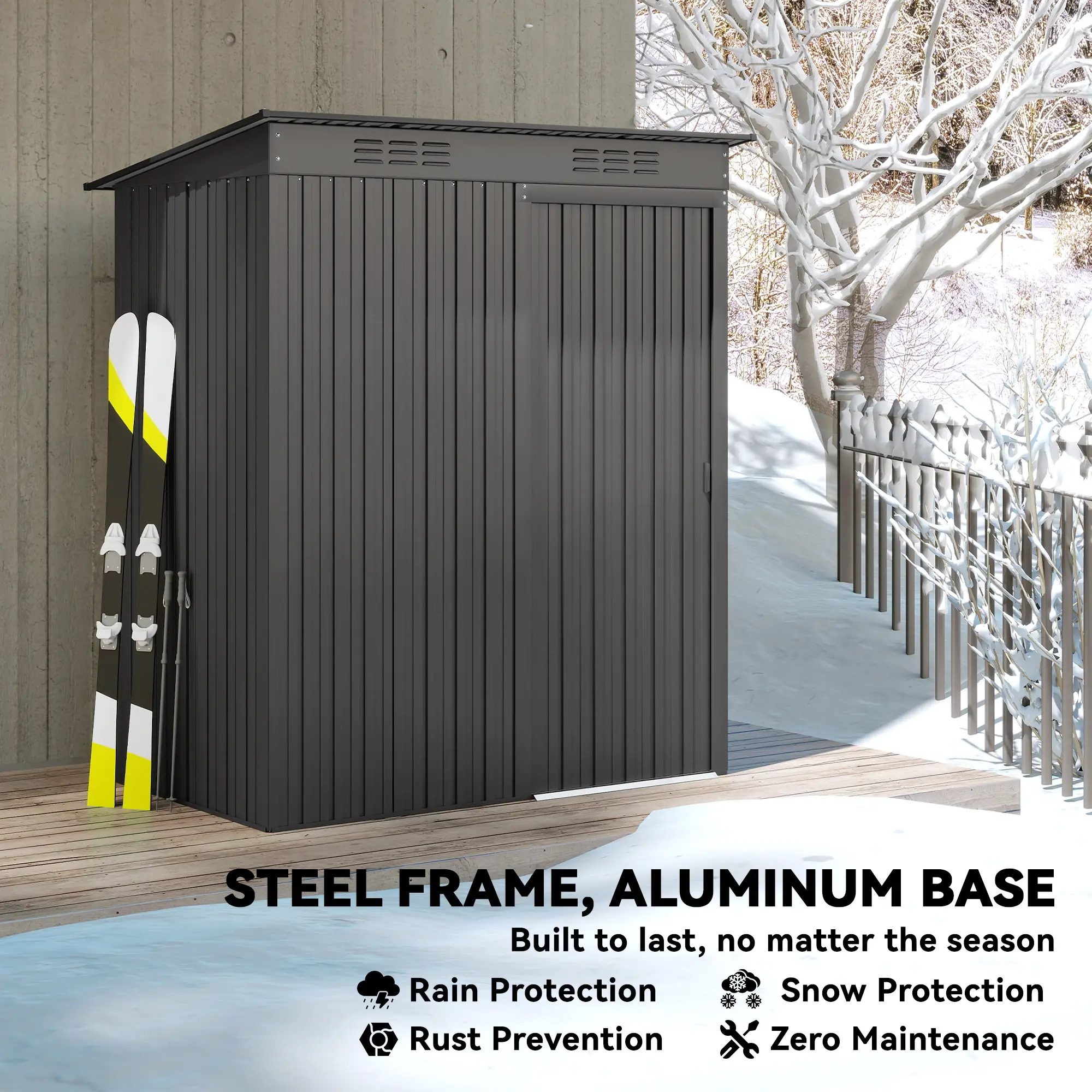 5.2' x 3.5' Metal Garden Shed, Easy Assembly Outdoor Storage, Dark Grey - Image 7