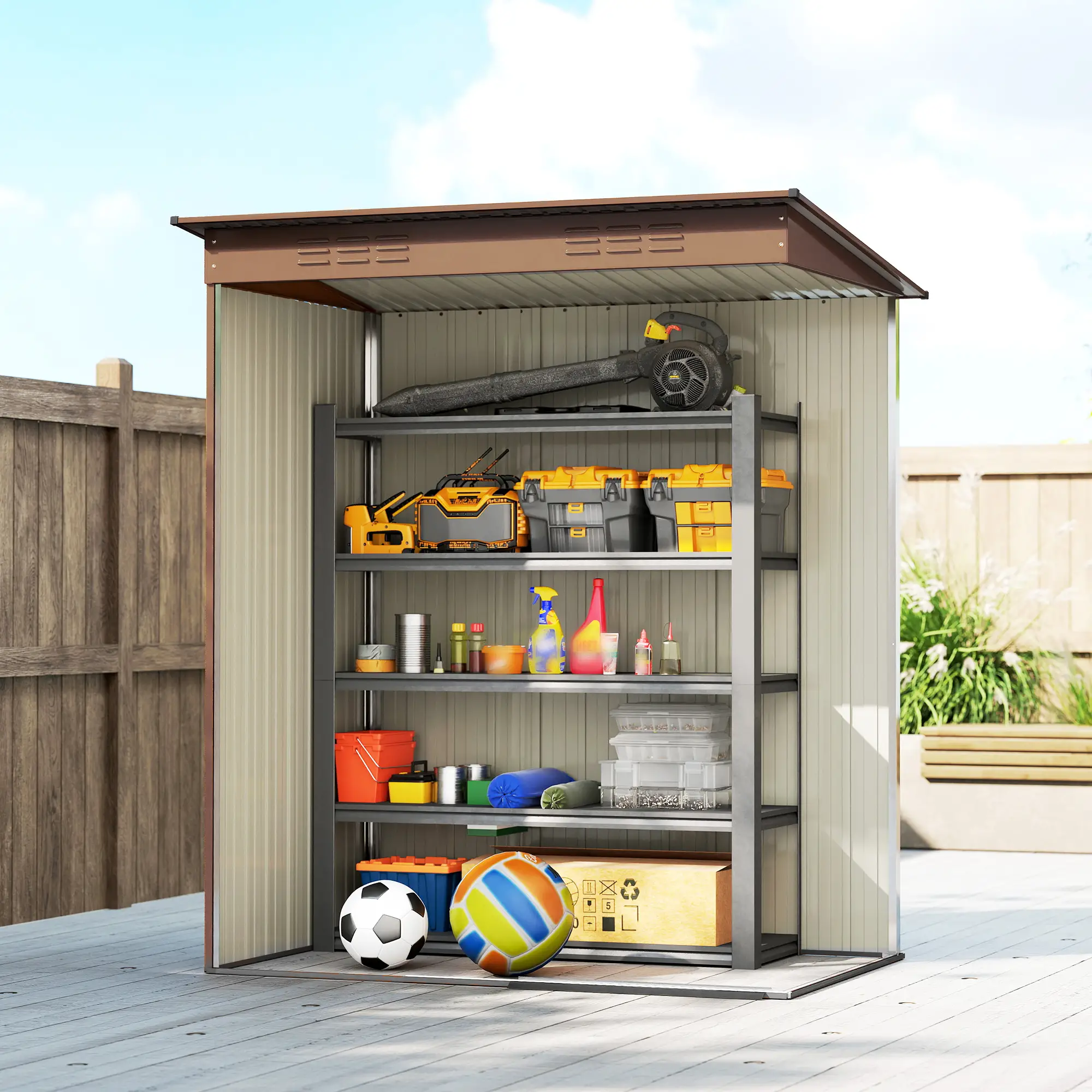 5.2' x 3.5' Metal Garden Shed, Easy Assembly, Light Brown - Image 10