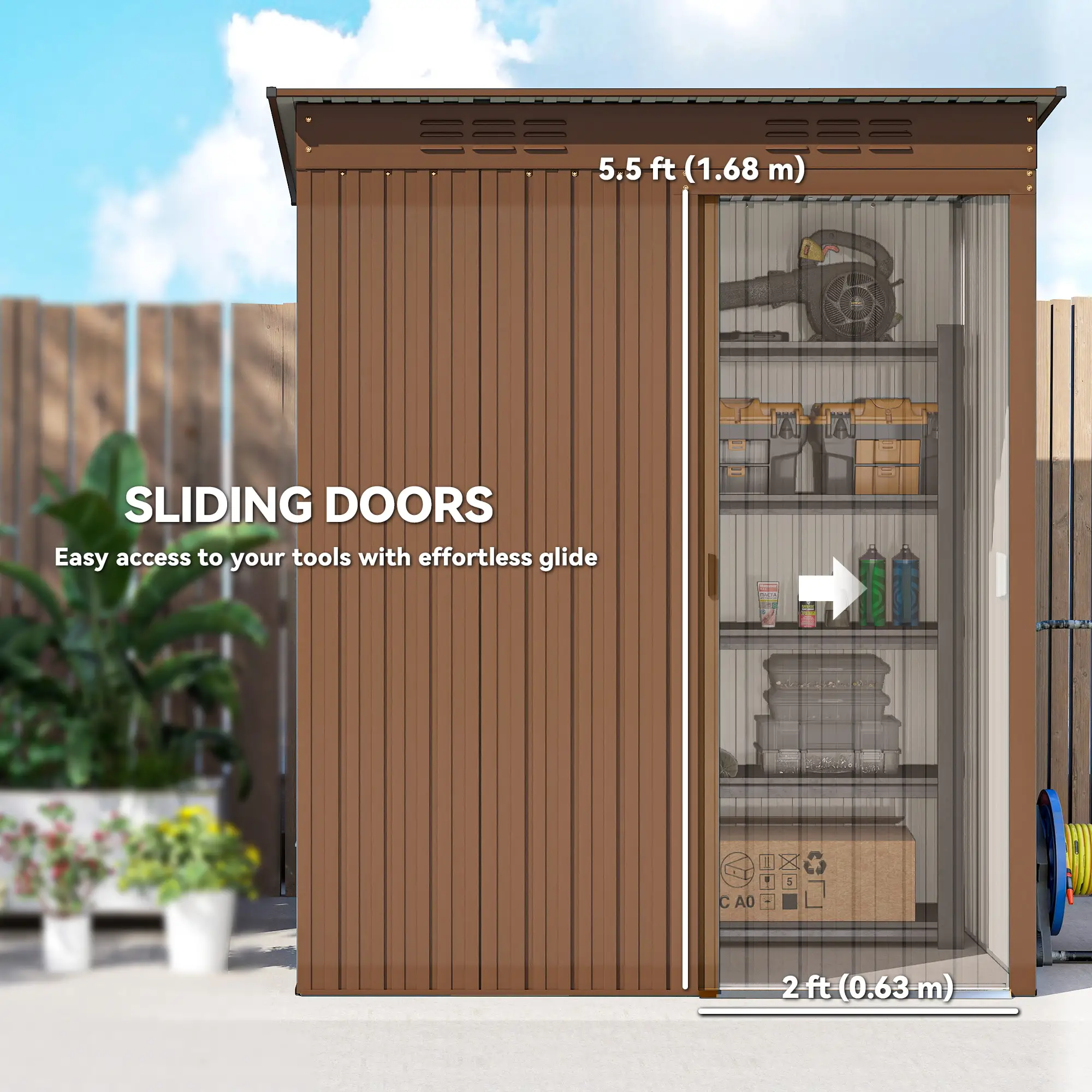 5.2' x 3.5' Metal Garden Shed, Easy Assembly, Light Brown - Image 4