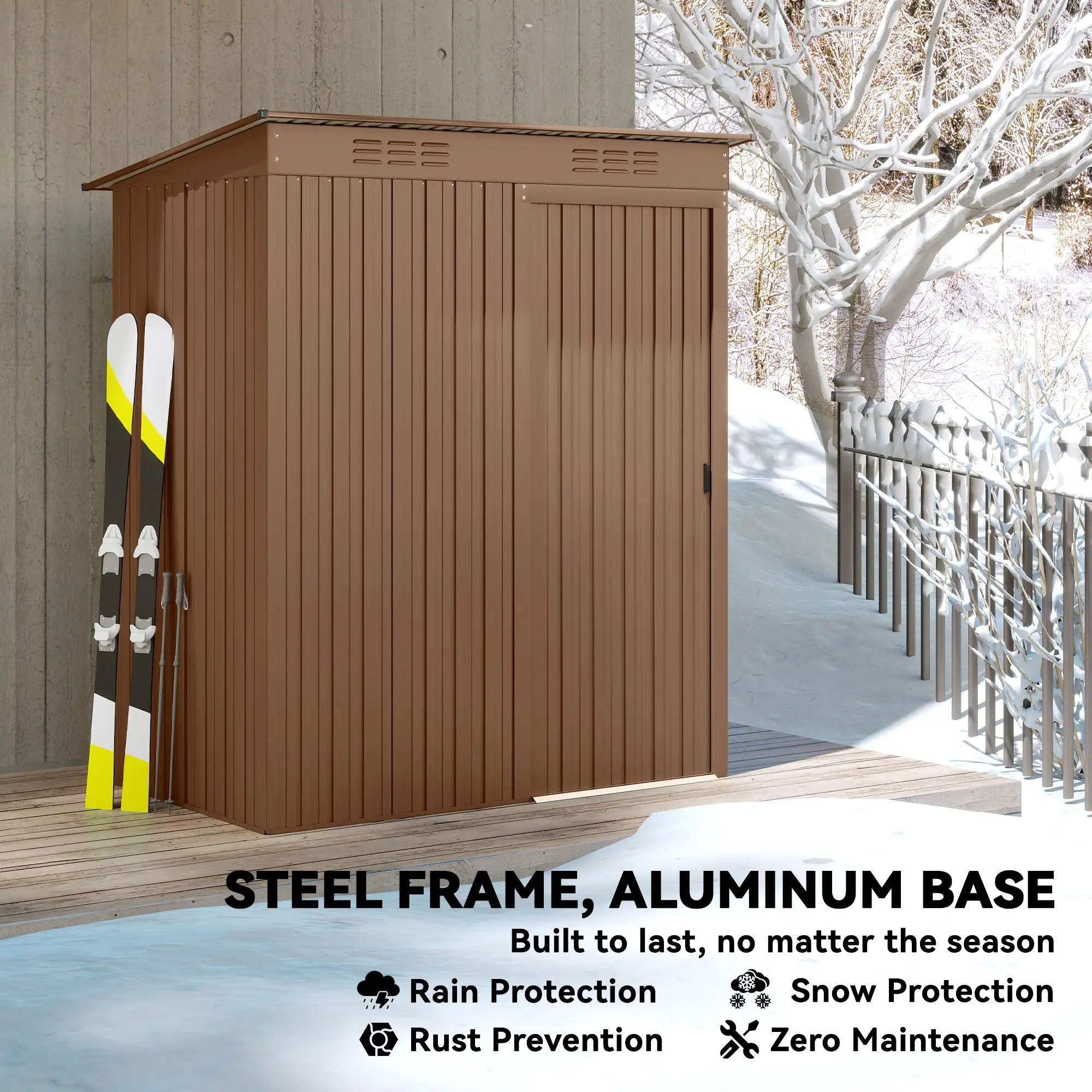 5.2' x 3.5' Metal Garden Shed, Easy Assembly, Light Brown - Image 7