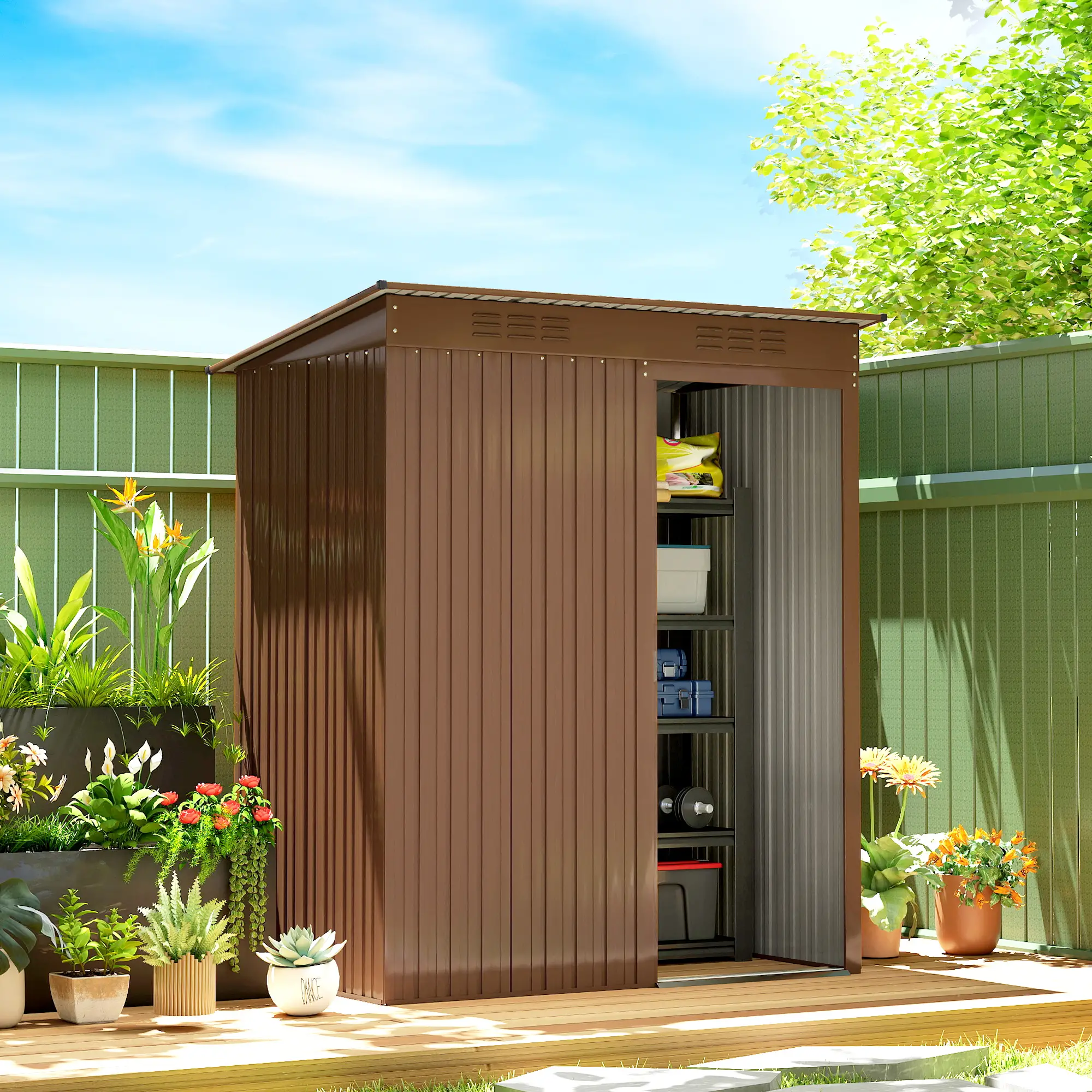 5.2' x 3.5' Metal Garden Shed, Easy Assembly, Light Brown - Image 8
