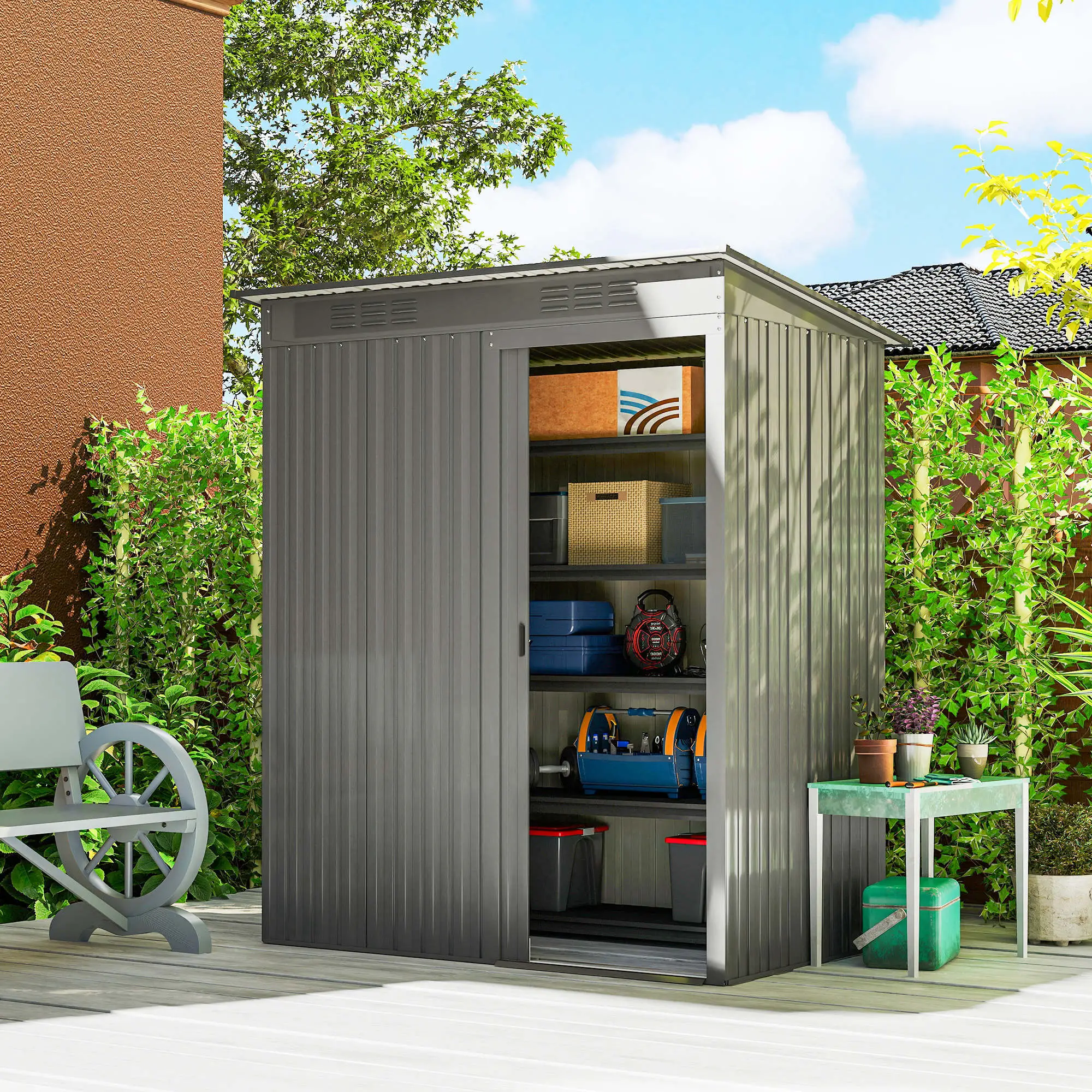 5.2' x 3.5' Metal Garden Shed, Easy Assembly, Light Grey - Image 2