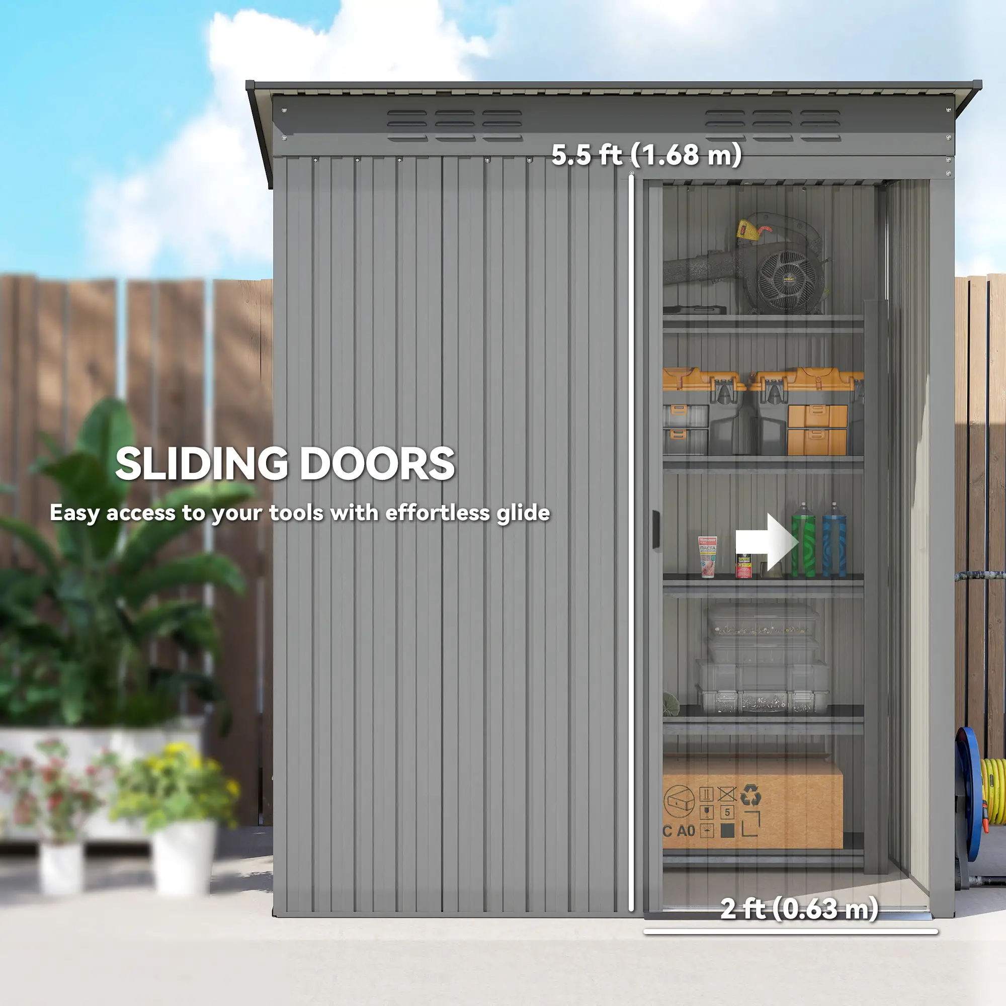 5.2' x 3.5' Metal Garden Shed, Easy Assembly, Light Grey - Image 4