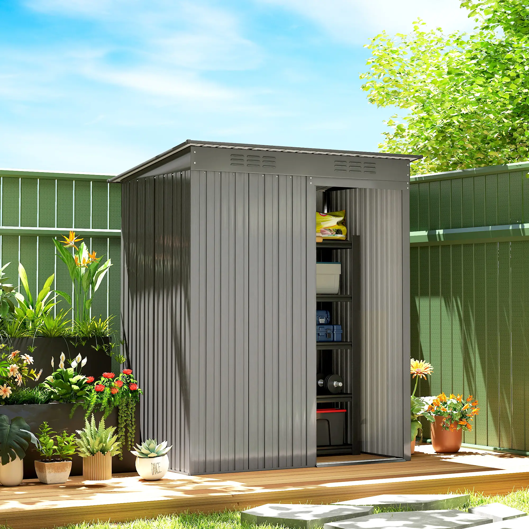 5.2' x 3.5' Metal Garden Shed, Easy Assembly, Light Grey - Image 8