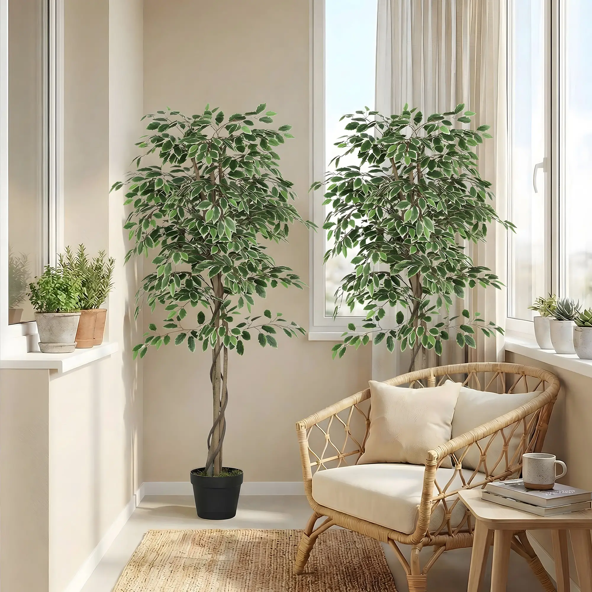 5.3 FT Artificial Ficus Tree With Pot, Indoor Home Office Decor - Image 10