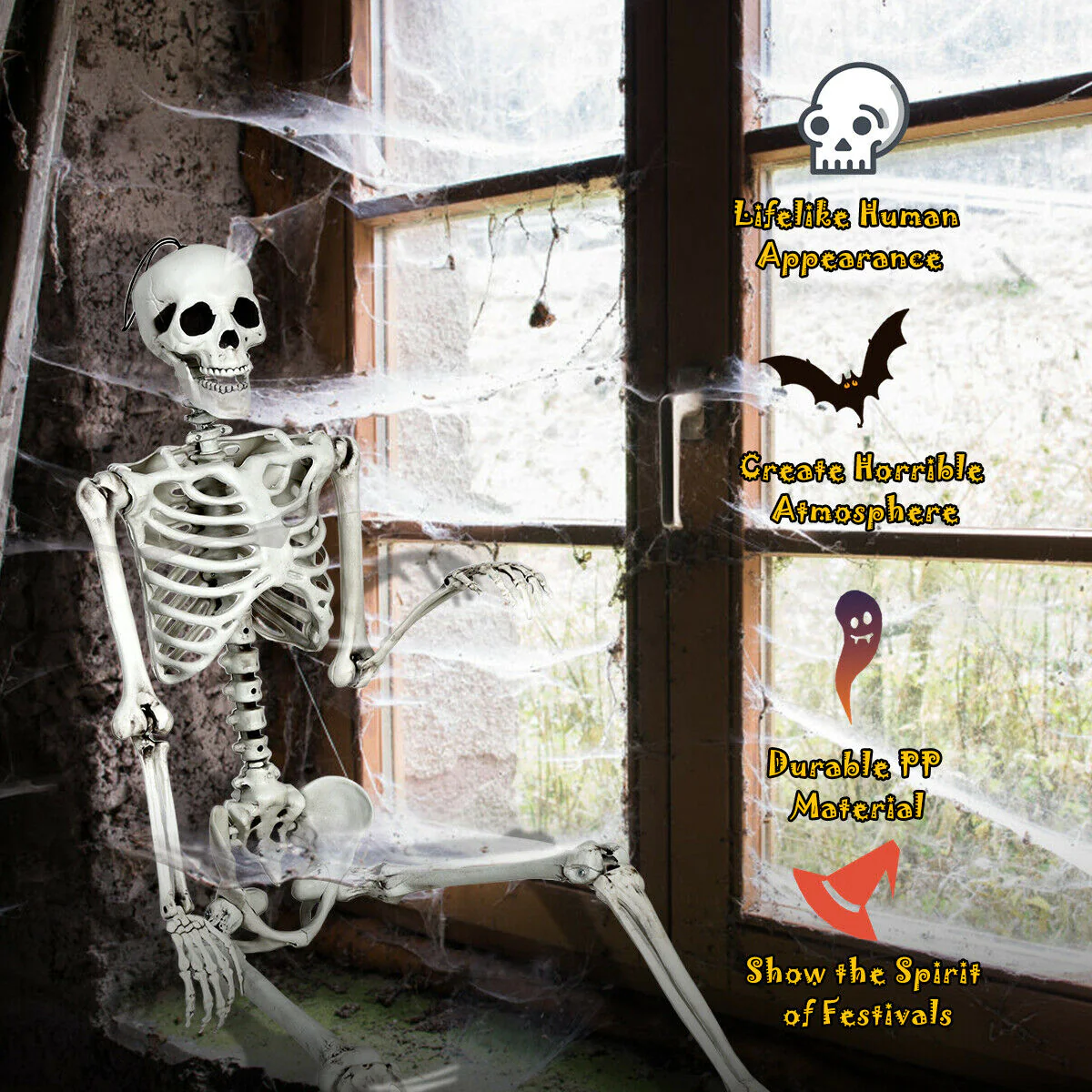 5.4 Feet Halloween Skeleton, Life Size, Realistic Full Body, White - Image 3