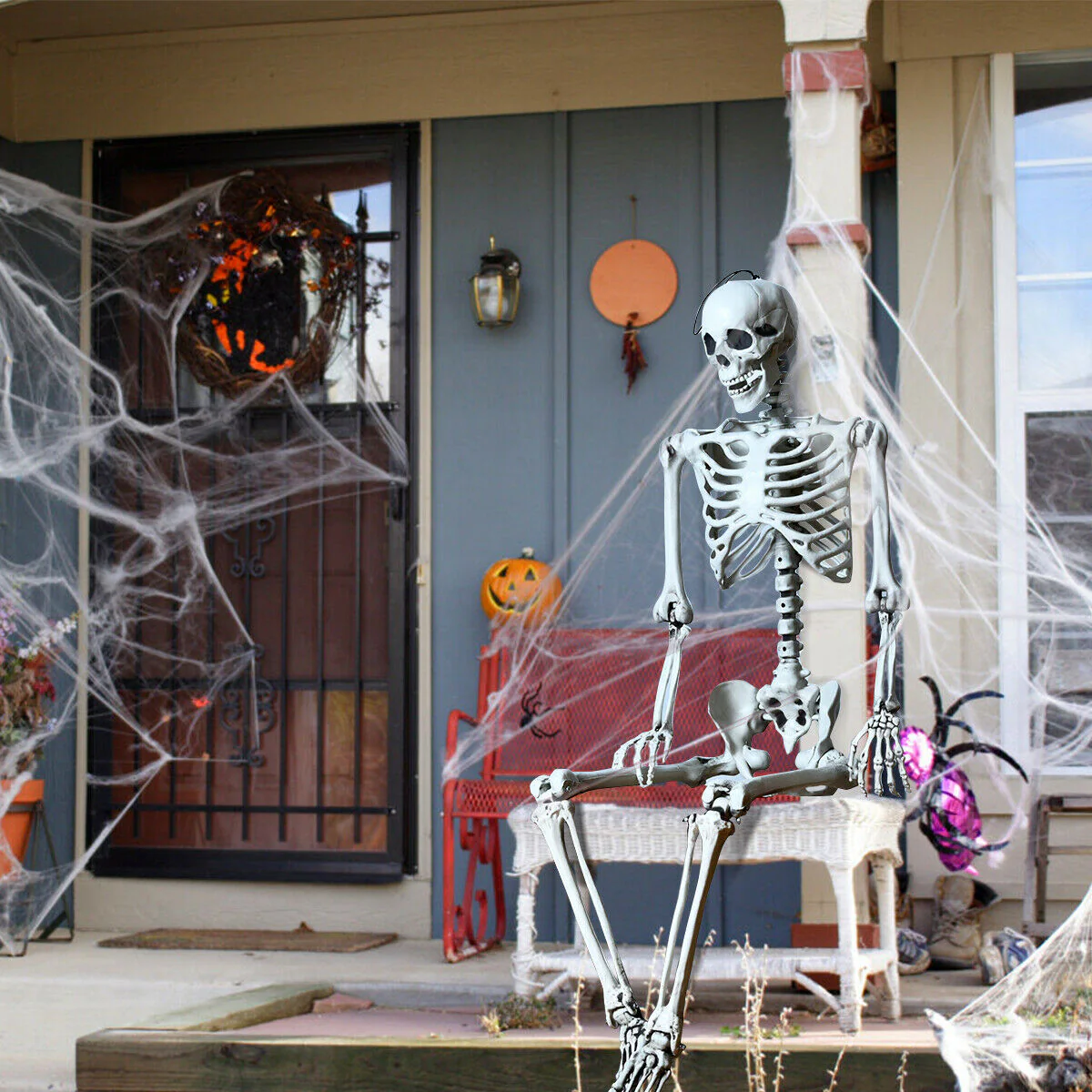 5.4 Feet Halloween Skeleton, Life Size, Realistic Full Body, White - Image 7