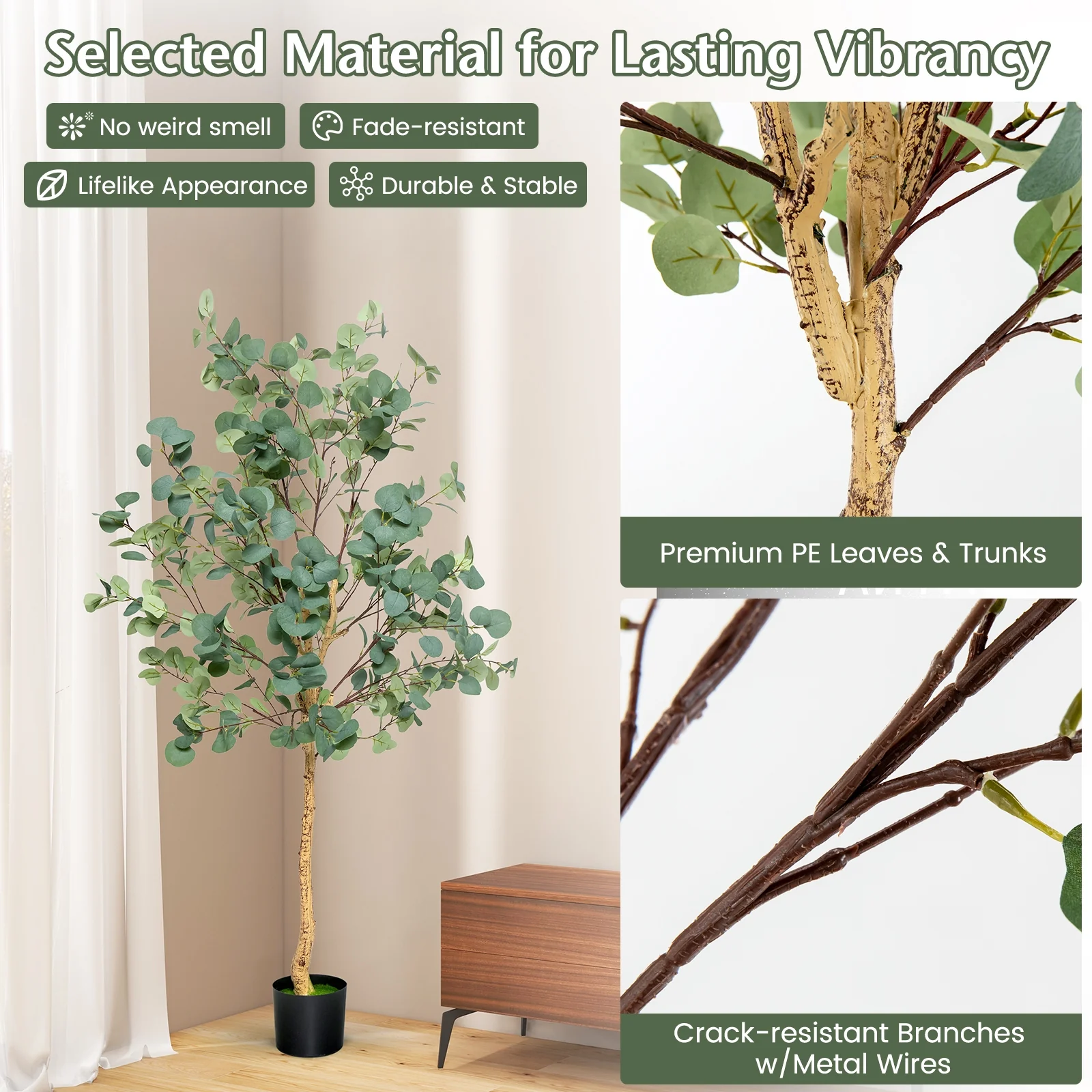 5.5 Feet Artificial Eucalyptus Tree, 517 Silver Dollar Leaves, 2 Piece - Image 10