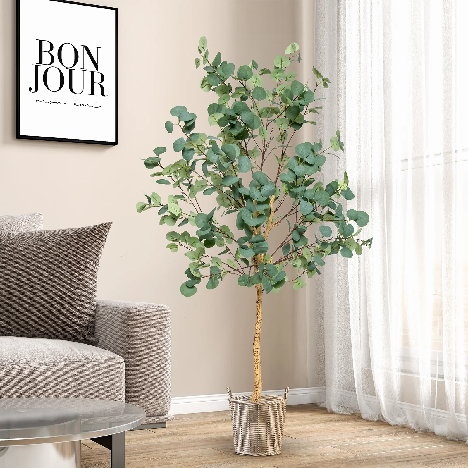 5.5 Feet Artificial Eucalyptus Tree, 517 Silver Dollar Leaves, 2 Piece - Image 2