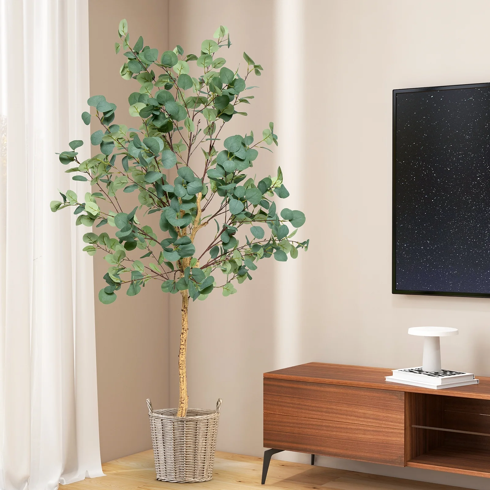 5.5 Feet Artificial Eucalyptus Tree, 517 Silver Dollar Leaves, 2 Piece - Image 6