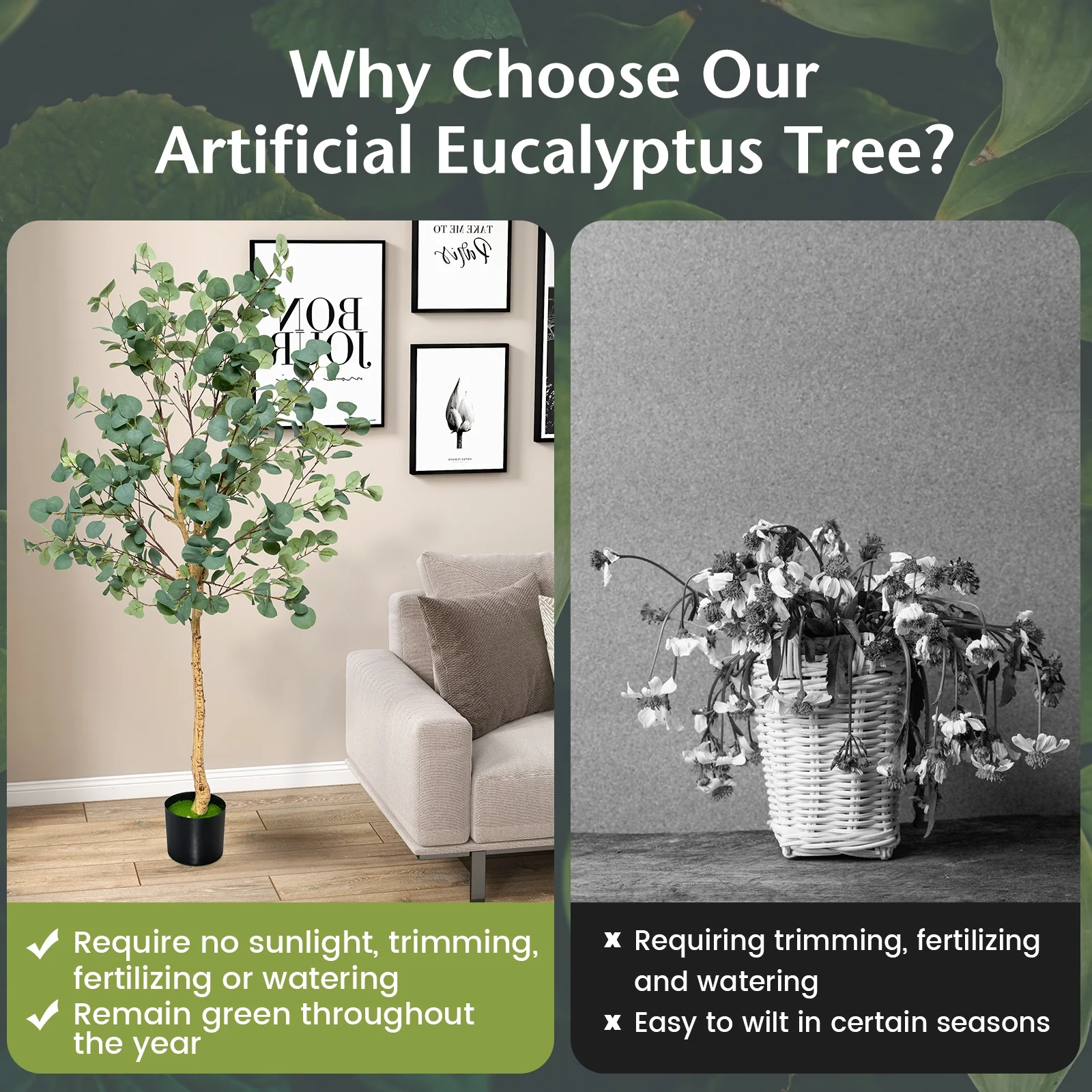 5.5 Feet Artificial Eucalyptus Tree, 517 Silver Dollar Leaves, 2 Piece - Image 9