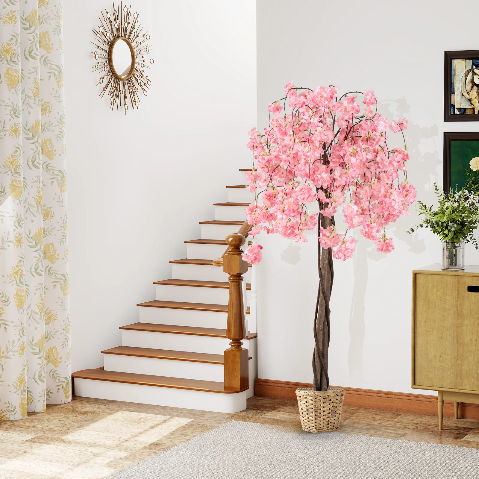 5.5 FT Artificial Cherry Blossom Tree, 1 Pack, Pink/White Flowers - Image 3