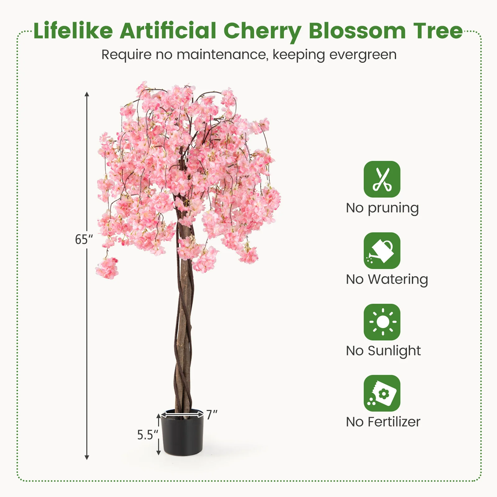 5.5 FT Artificial Cherry Blossom Tree, 1 Pack, Pink/White Flowers - Image 5