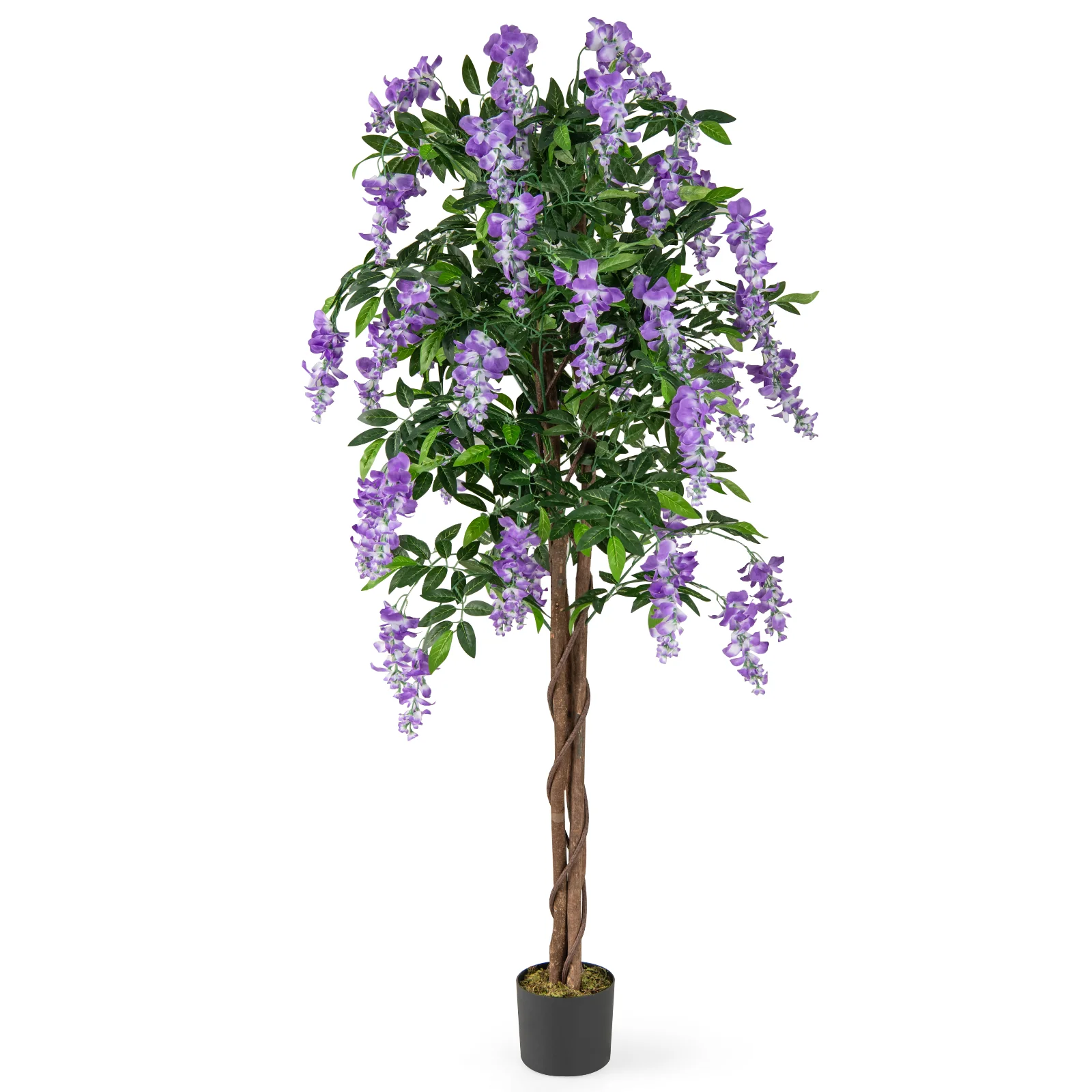 5.5 FT Faux Wisteria Plant, Blooming Flowers, Nursery Pot, Purple