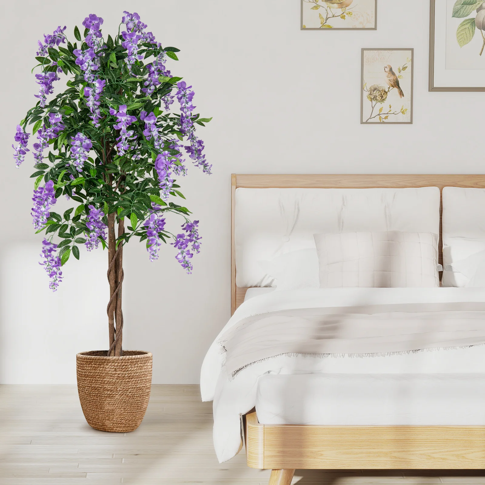 5.5 FT Faux Wisteria Plant, Blooming Flowers, Nursery Pot, Purple - Image 3