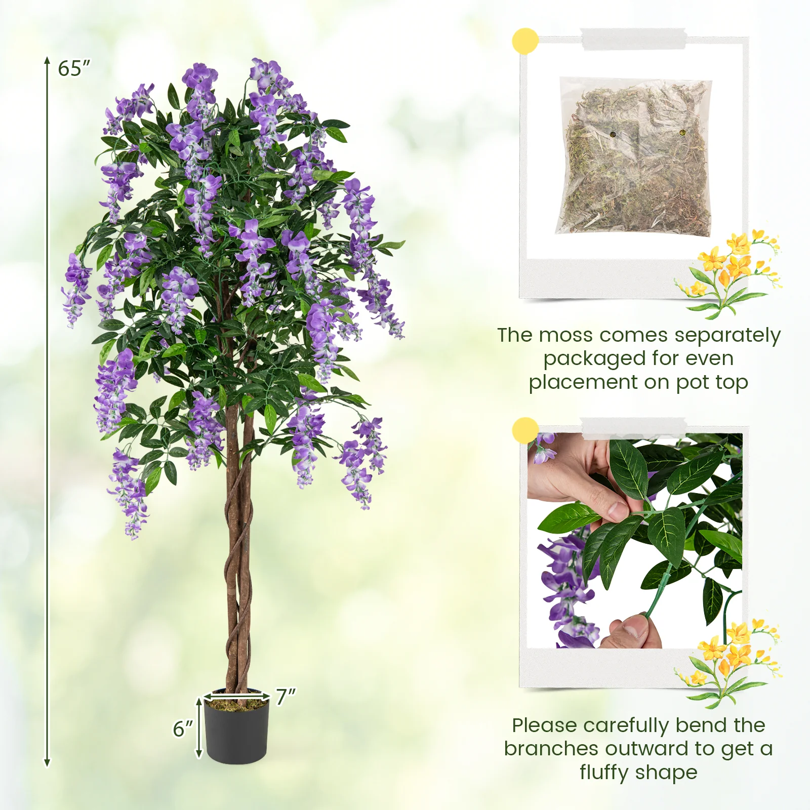 5.5 FT Faux Wisteria Plant, Blooming Flowers, Nursery Pot, Purple - Image 5