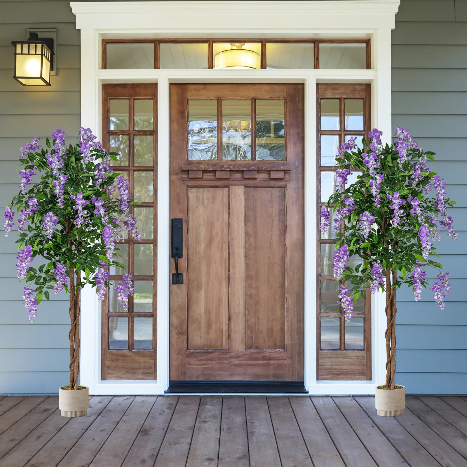 5.5 FT Faux Wisteria Plant, Blooming Flowers, Nursery Pot, Purple - Image 6