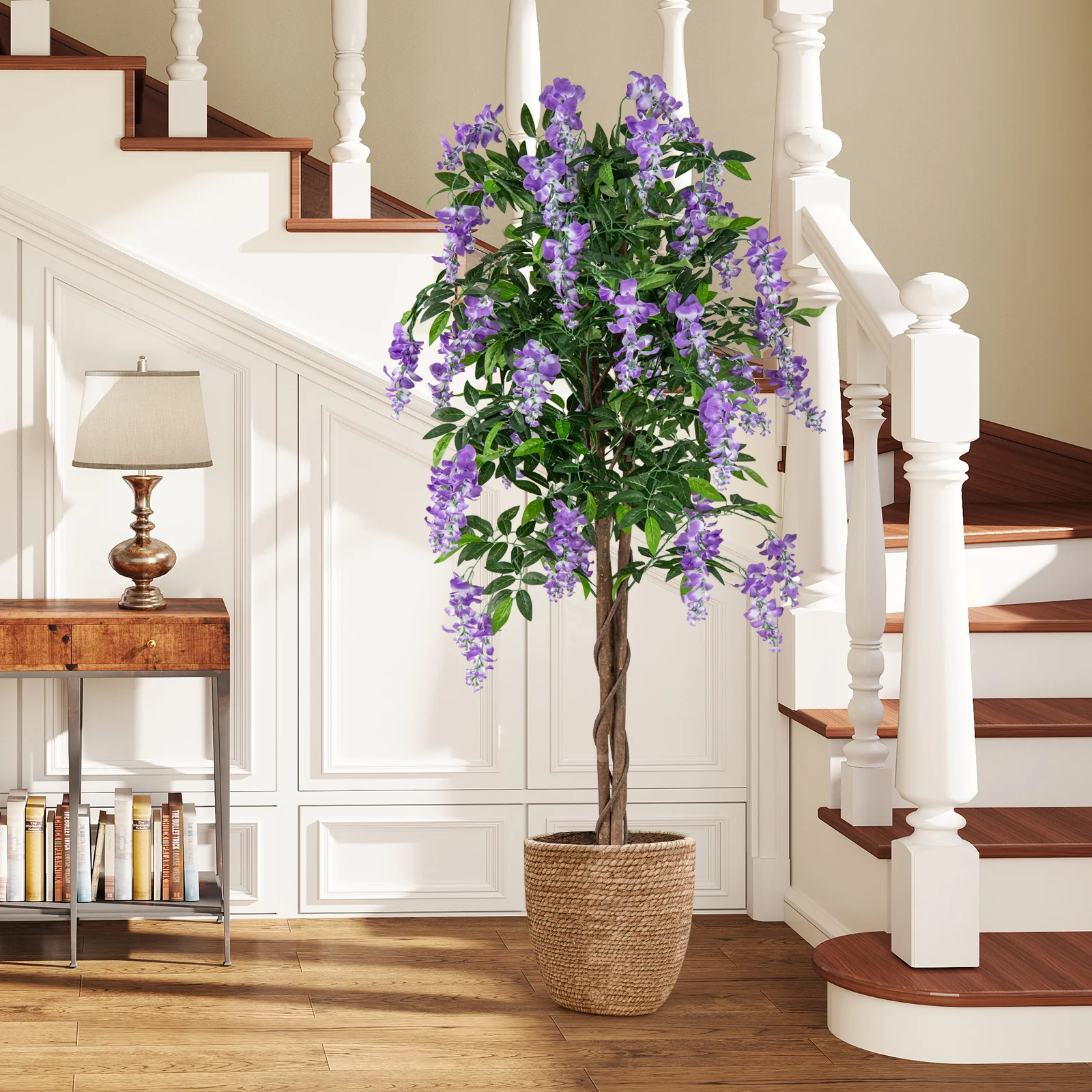 5.5 FT Faux Wisteria Plant, Blooming Flowers, Nursery Pot, Purple - Image 7