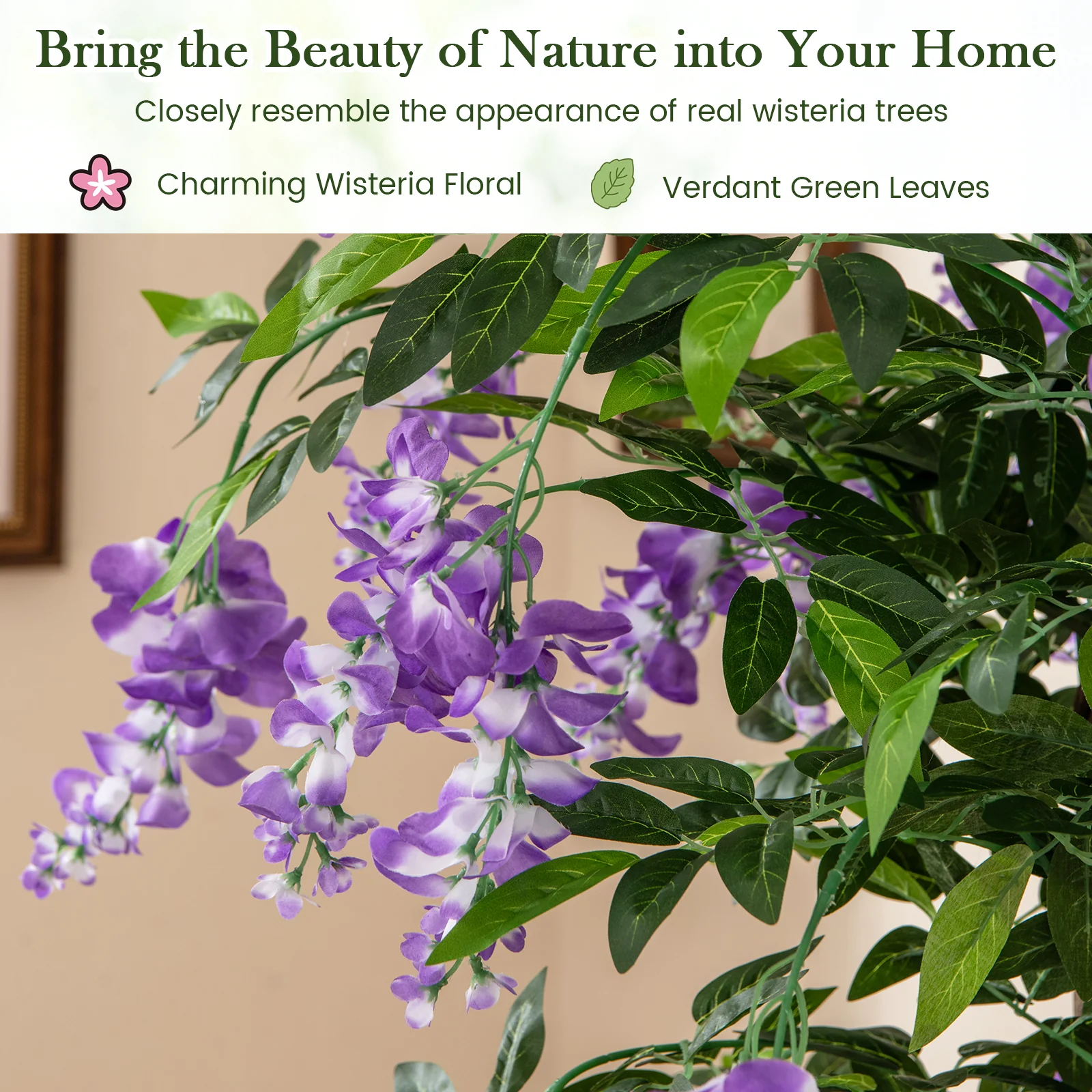 5.5 FT Faux Wisteria Plant, Blooming Flowers, Nursery Pot, Purple - Image 8