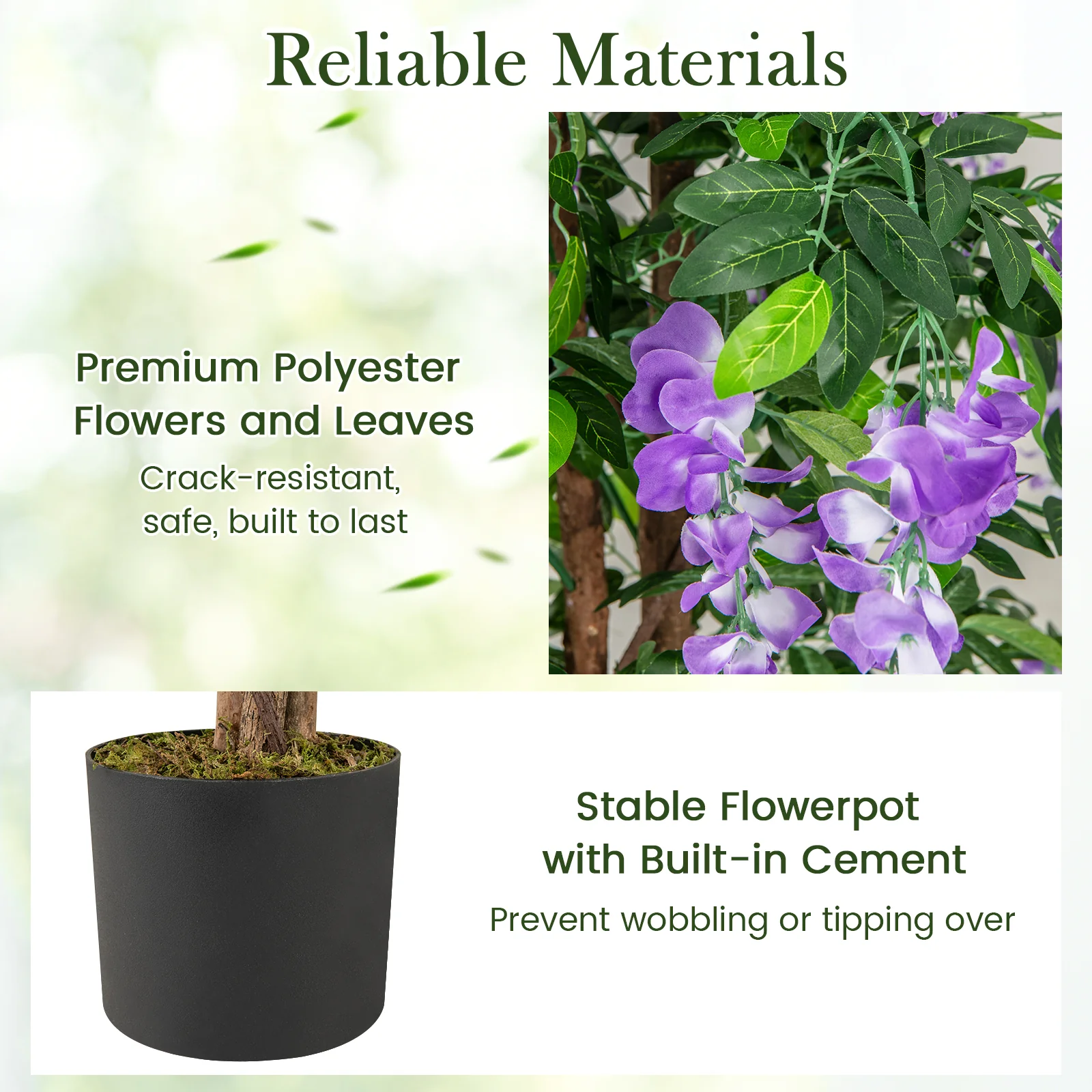 5.5 FT Faux Wisteria Plant, Blooming Flowers, Nursery Pot, Purple - Image 9