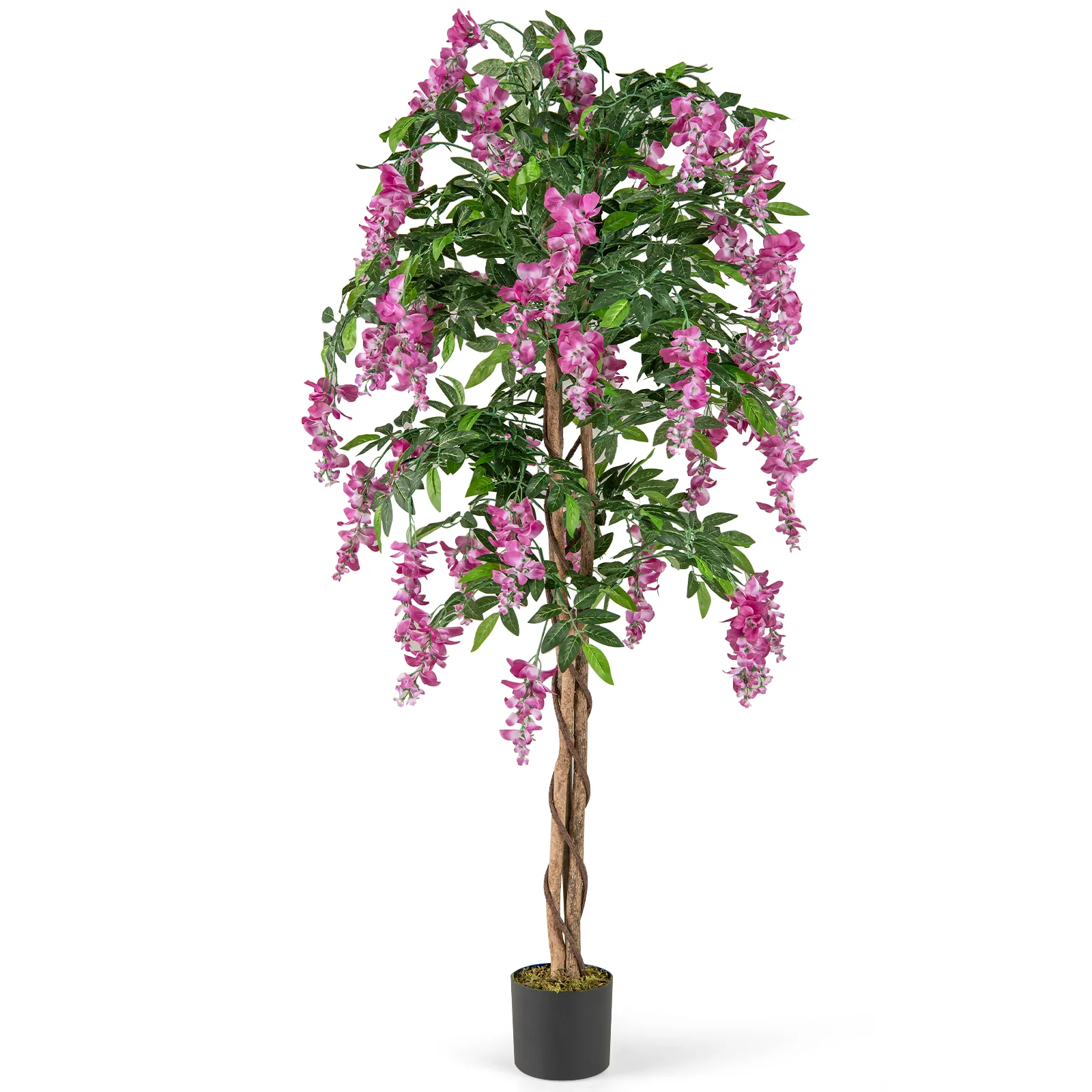 5.5 FT Faux Wisteria Plant, Nursery Pot, Blooming Flowers, Rose Red