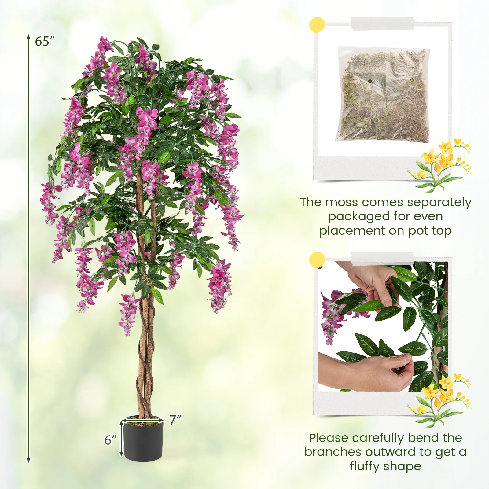 5.5 FT Faux Wisteria Plant, Nursery Pot, Blooming Flowers, Rose Red - Image 5