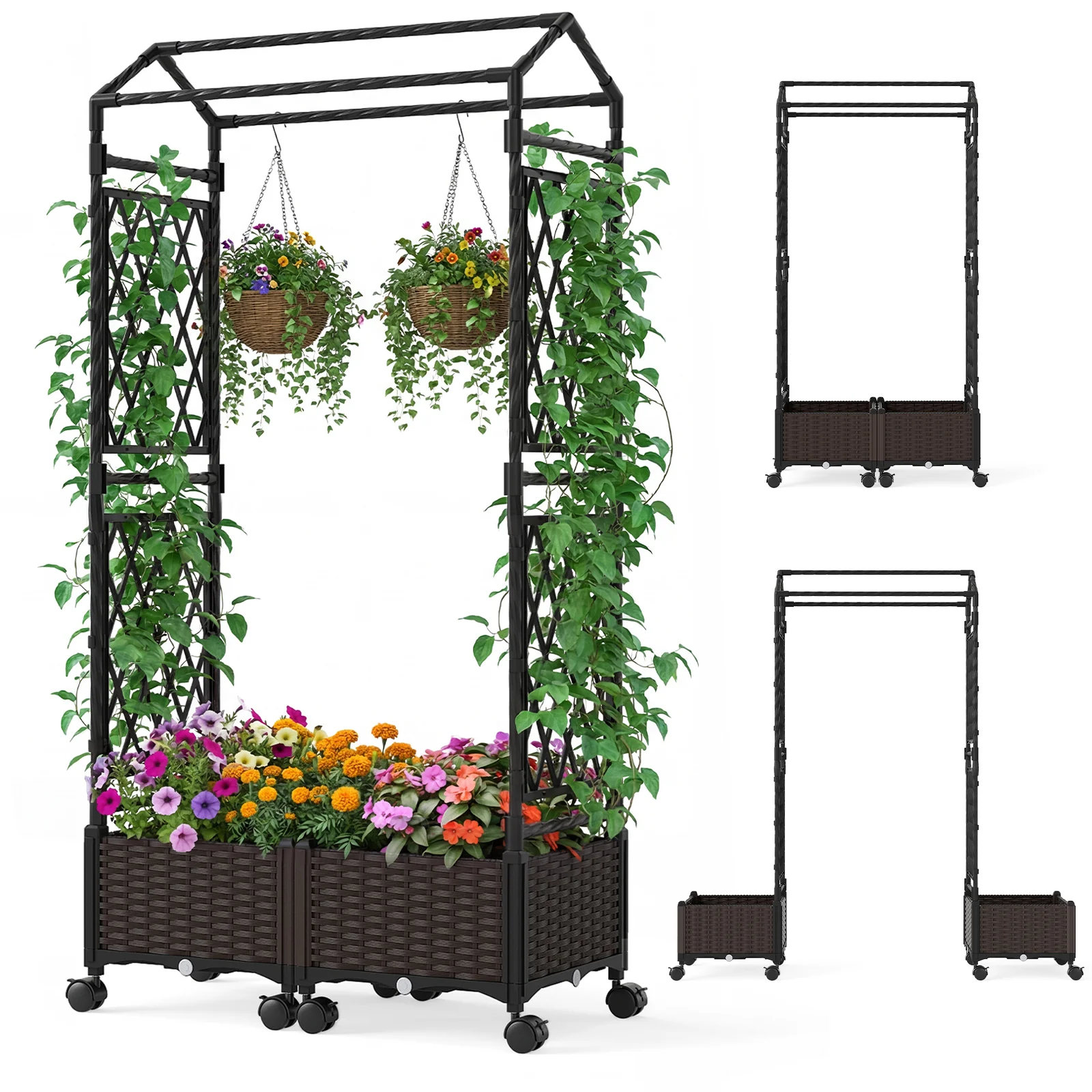 5.5 FT Self-Watering Planter Box With Lattice Trellis, Brown - Image 6