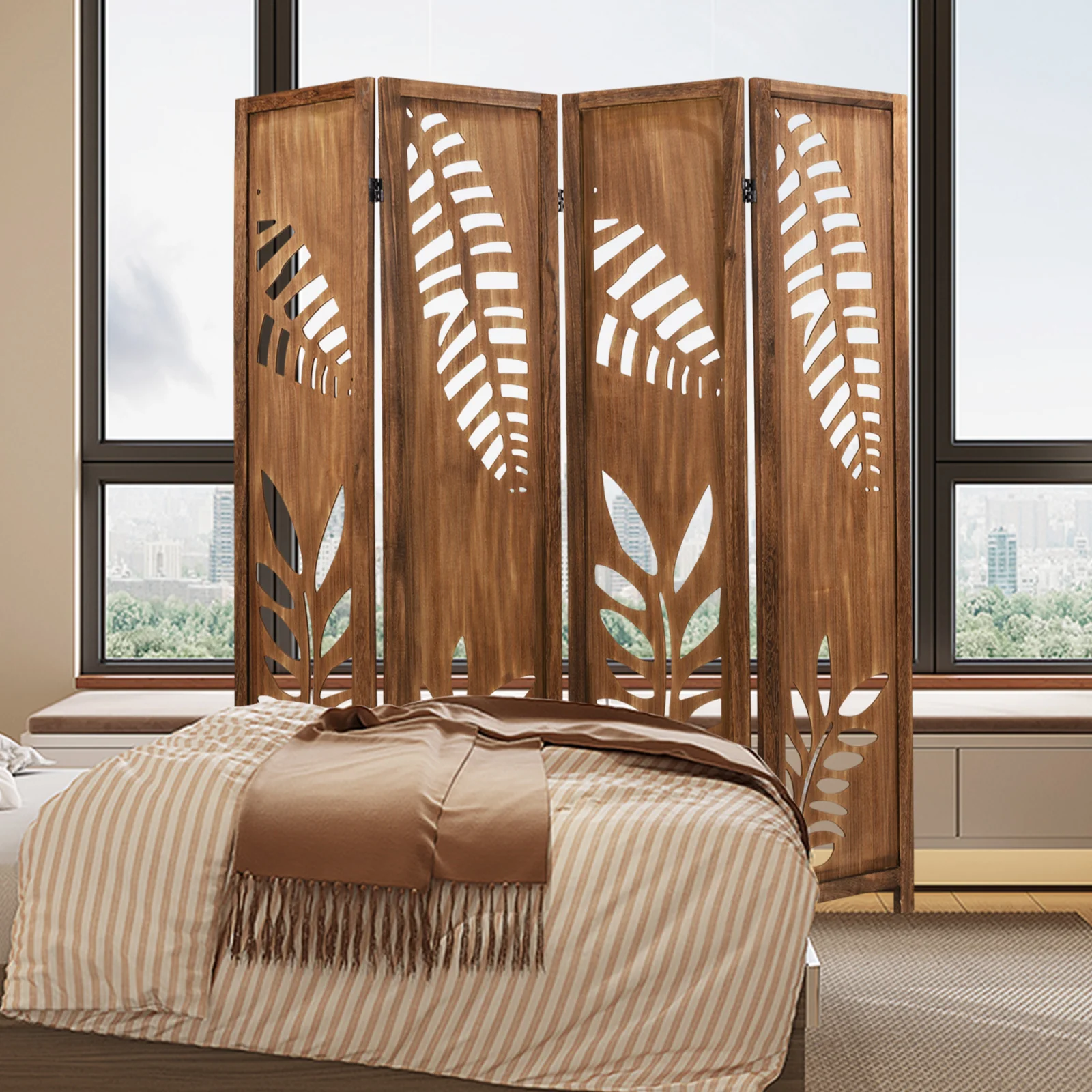 5.6 FT Folding Partition Stand, 4 Panel Room Divider - Image 3