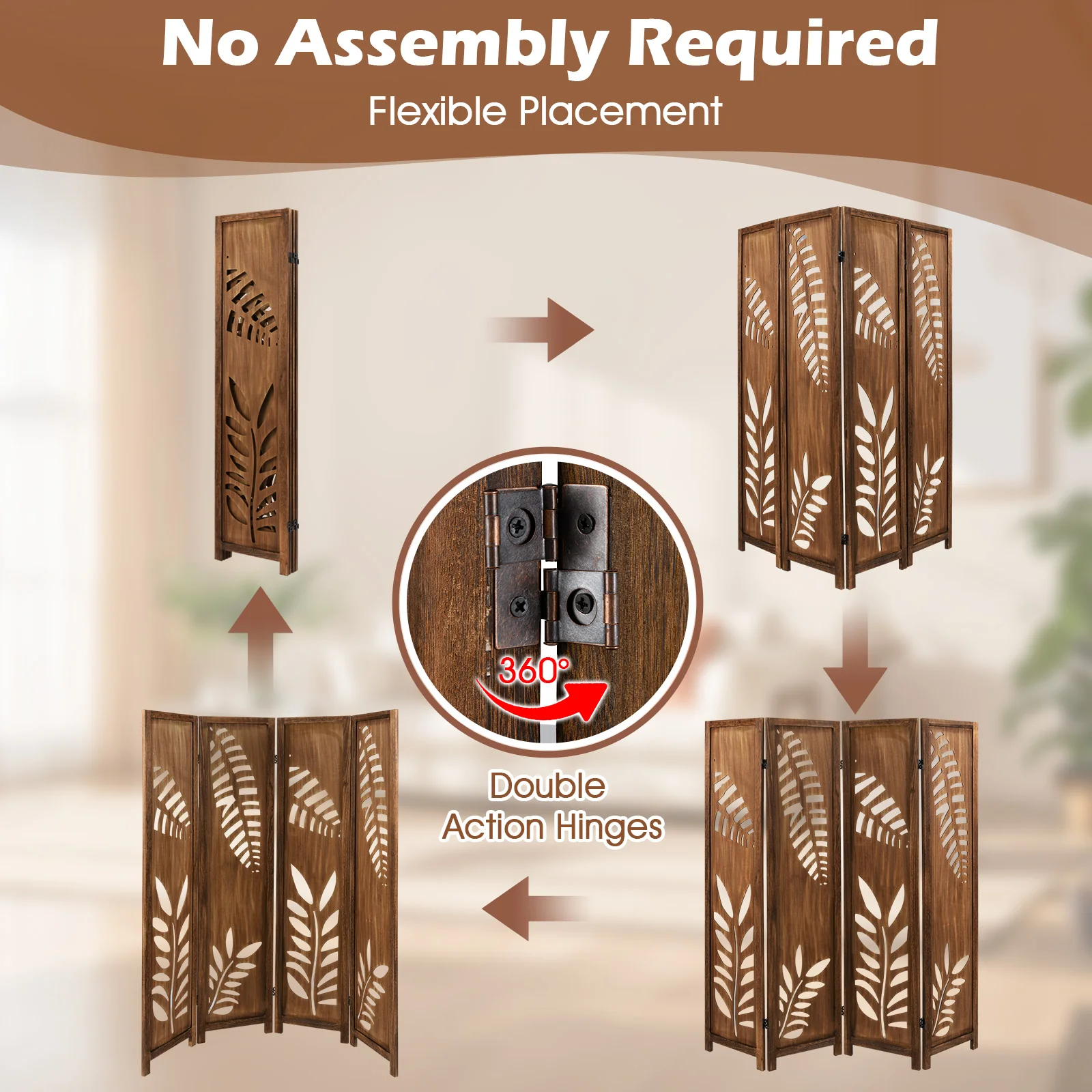 5.6 FT Folding Partition Stand, 4 Panel Room Divider - Image 8
