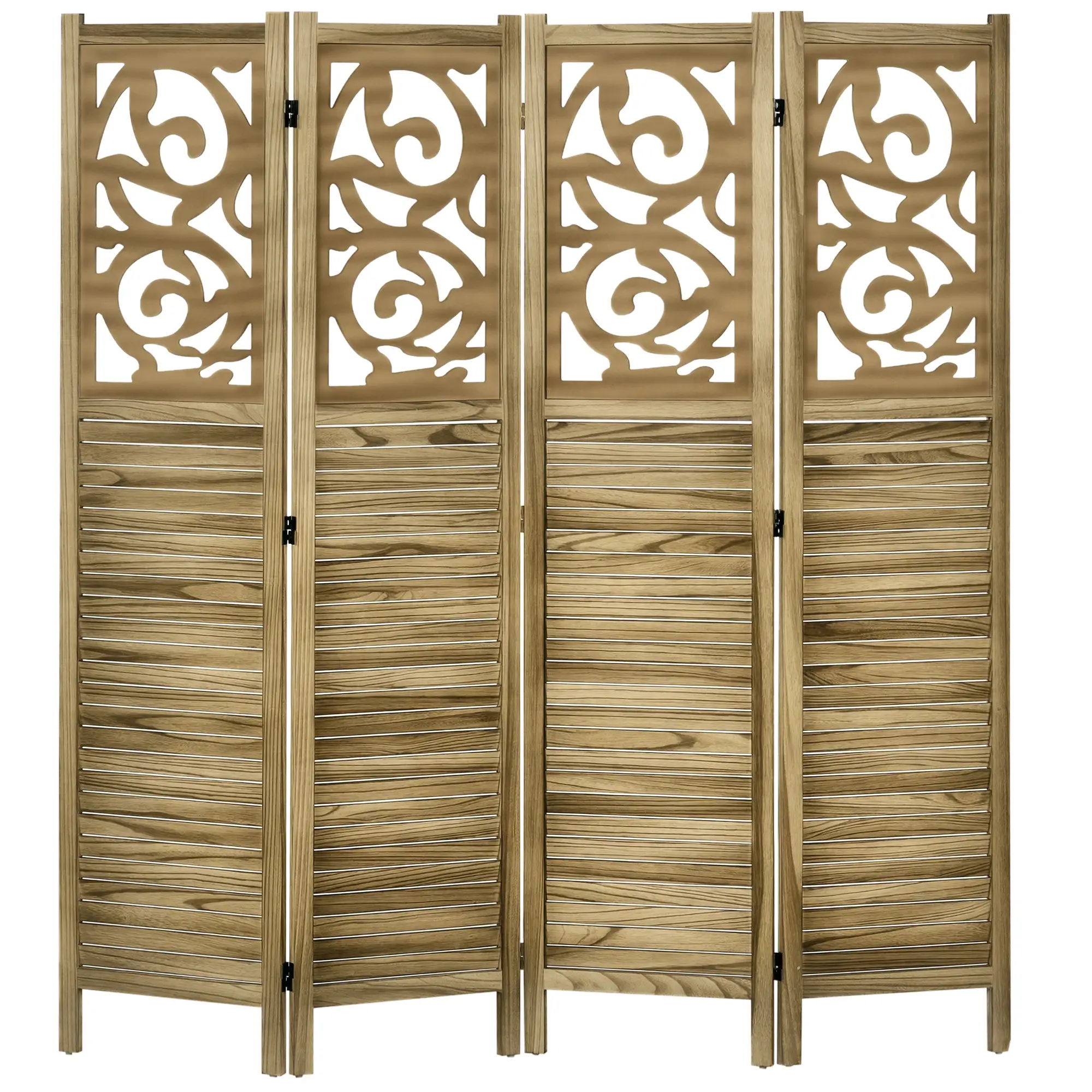 5.6 Ft Room Divider, 4 Panel Folding Privacy Screen, Brown - Image 11