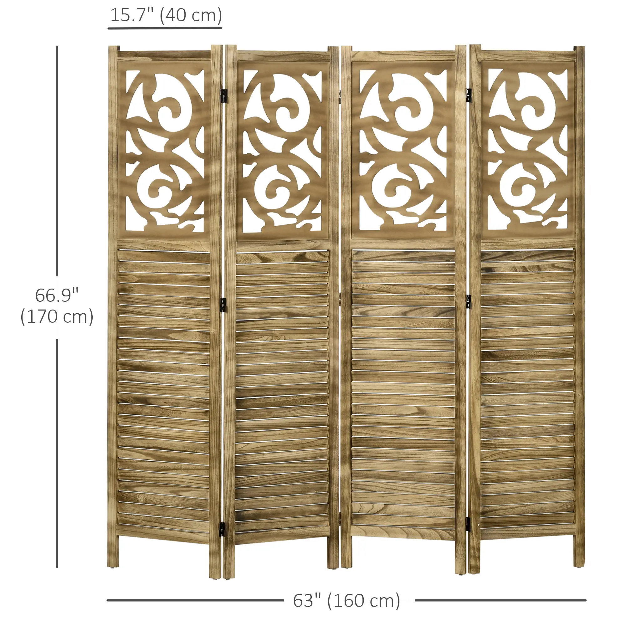 5.6 Ft Room Divider, 4 Panel Folding Privacy Screen, Brown - Image 3