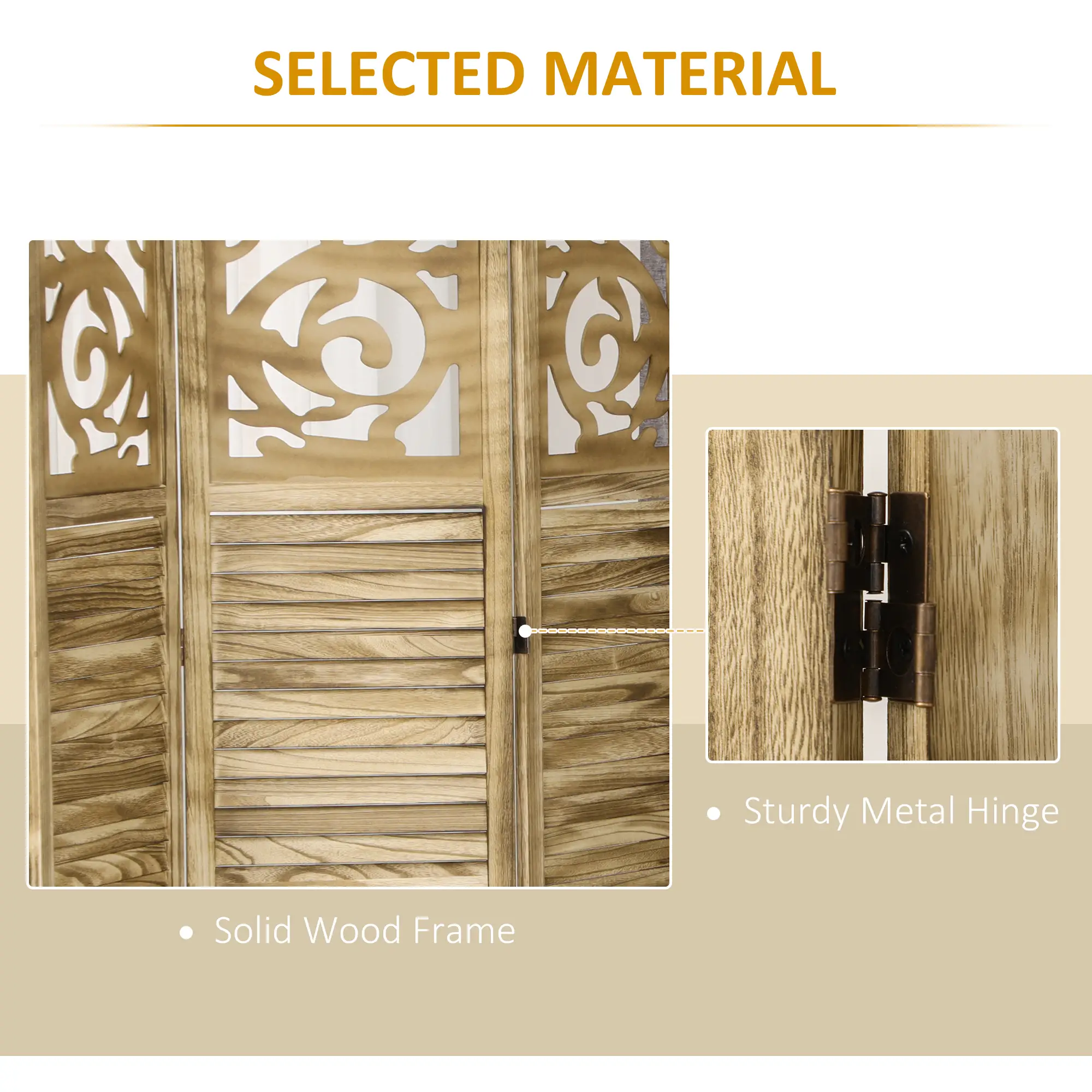 5.6 Ft Room Divider, 4 Panel Folding Privacy Screen, Brown - Image 5