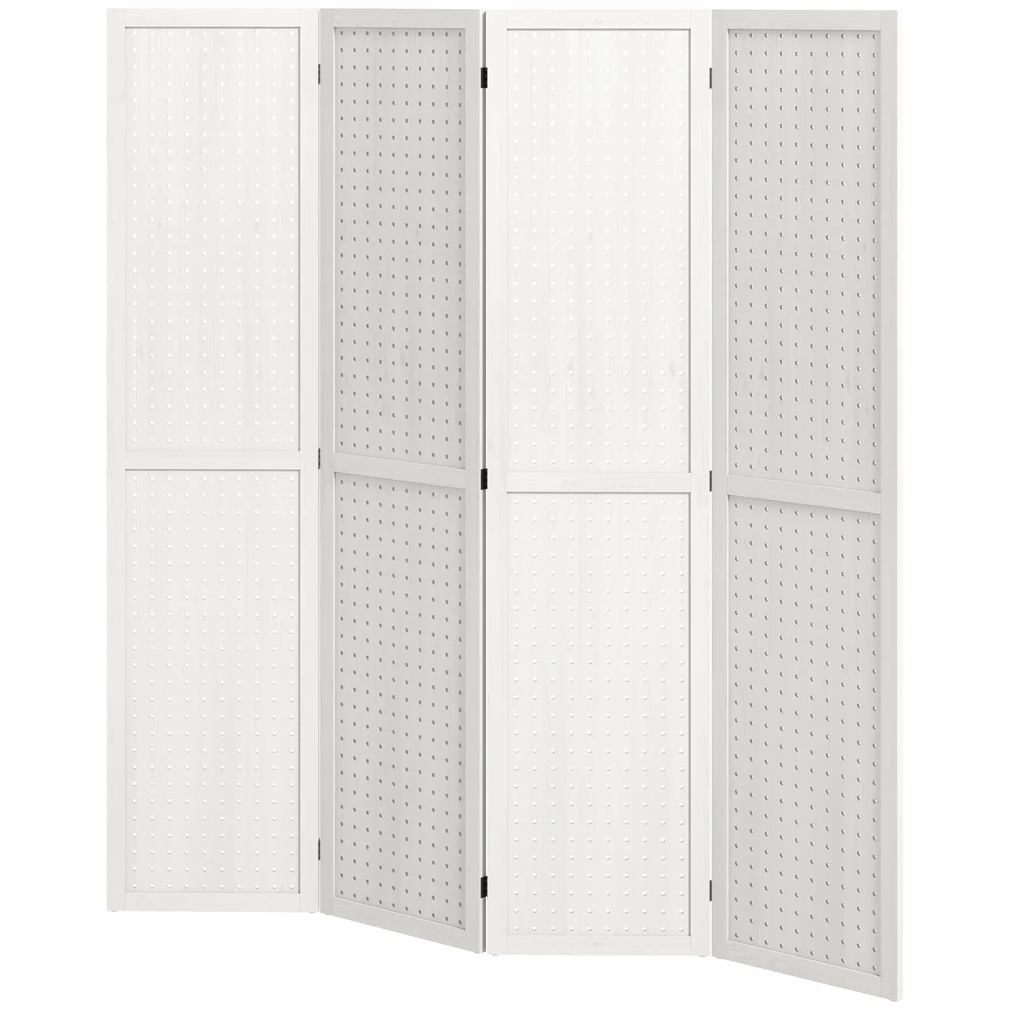 5.6 Ft. Tall 4-Panel Room Divider, Pegboard Privacy Screen, White