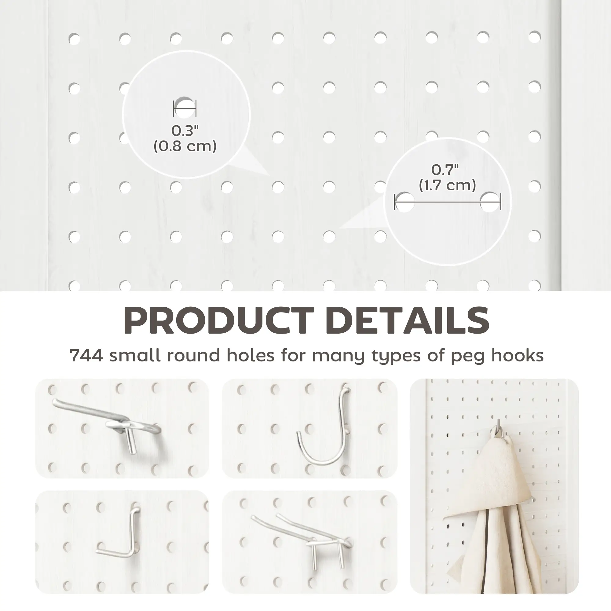 5.6 Ft. Tall 4-Panel Room Divider, Pegboard Privacy Screen, White - Image 6