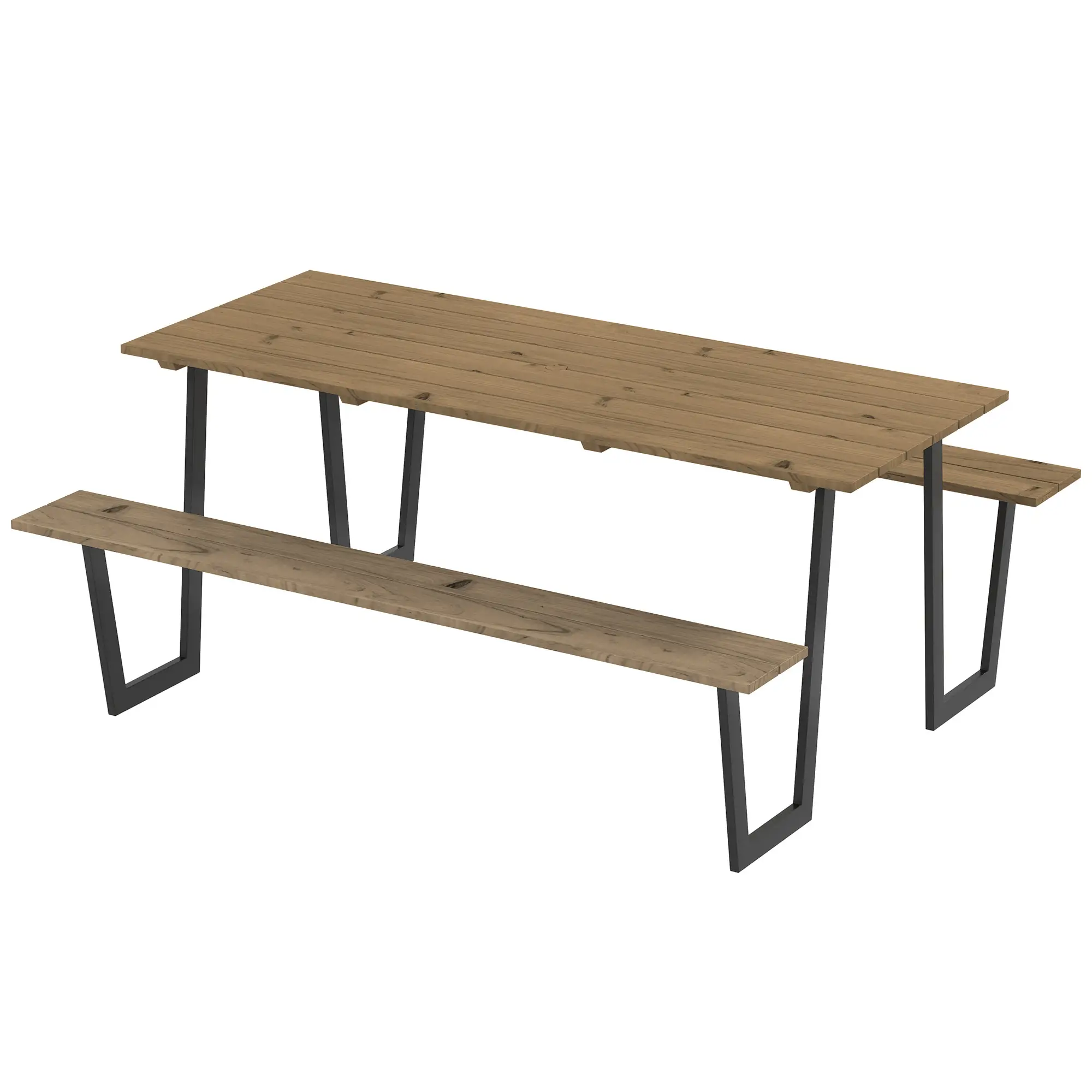 5.7 FT Outdoor Picnic Table, Spruce Wood, 795 LBS Benches, Brown